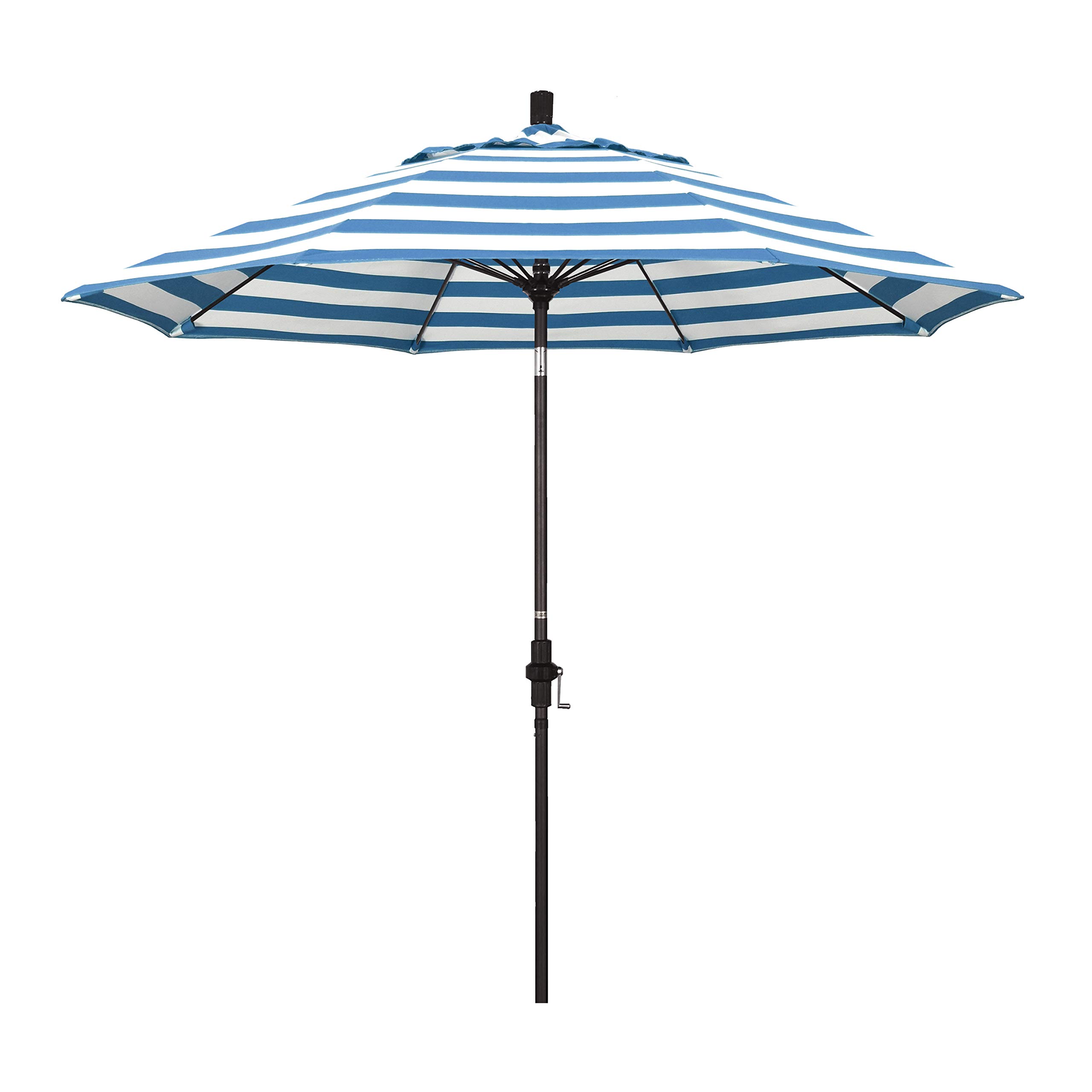 9' Round California Patio Umbrella with Crank Lift & Tilt - Aluminum Pole & Fiberglass Ribs - Bronze Sunbrella Cabana Regatta Fabric - Perfect for Poolside, Backyard, and Outdoor Dining