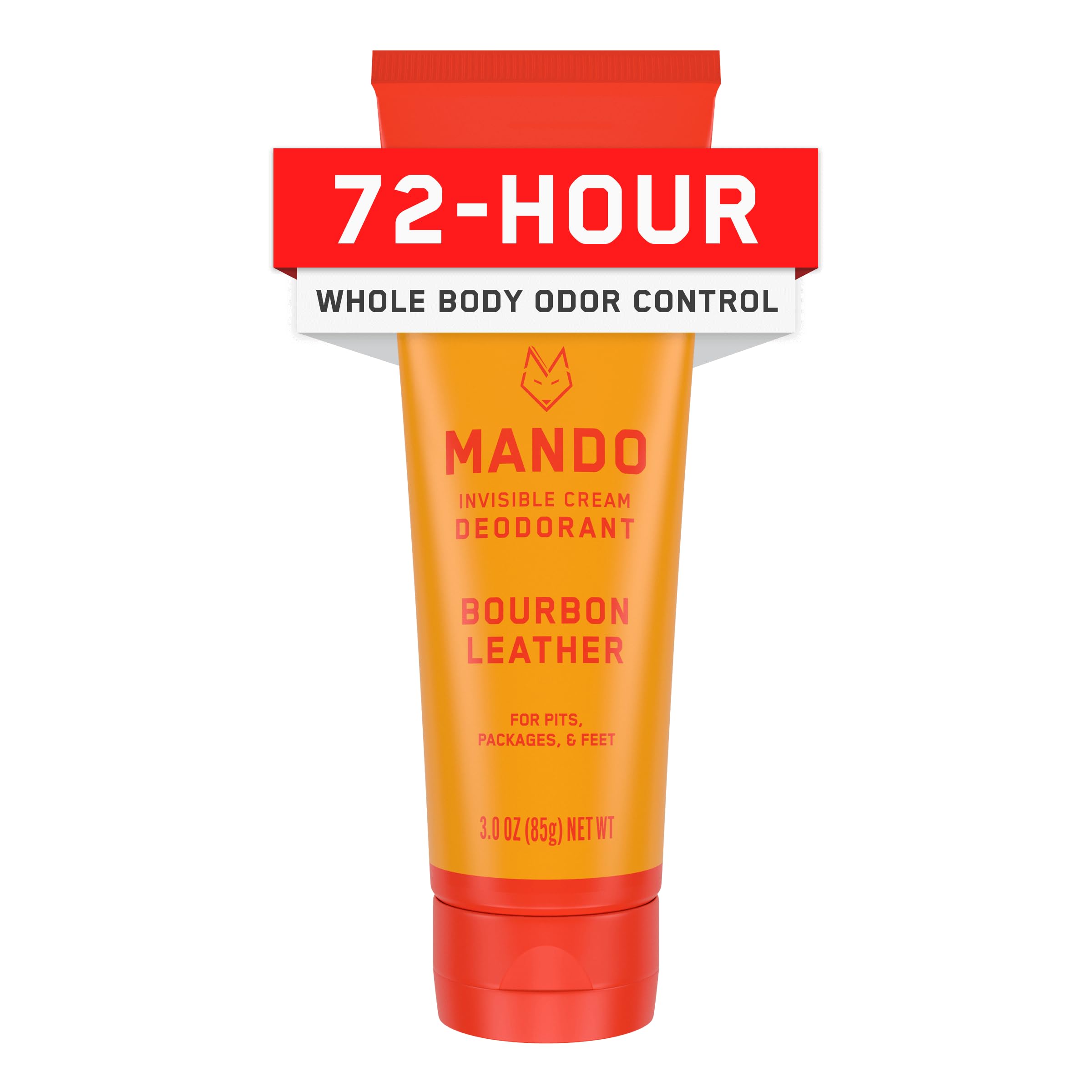 **Mando Whole Body Deodorant for Men – Invisible Cream, 72-Hour Odor Control – Aluminum-Free, Baking Soda-Free, Skin-Safe – 3oz Tube (Bourbon Leather) – Perfect for Gym, Travel & Daily Freshness**