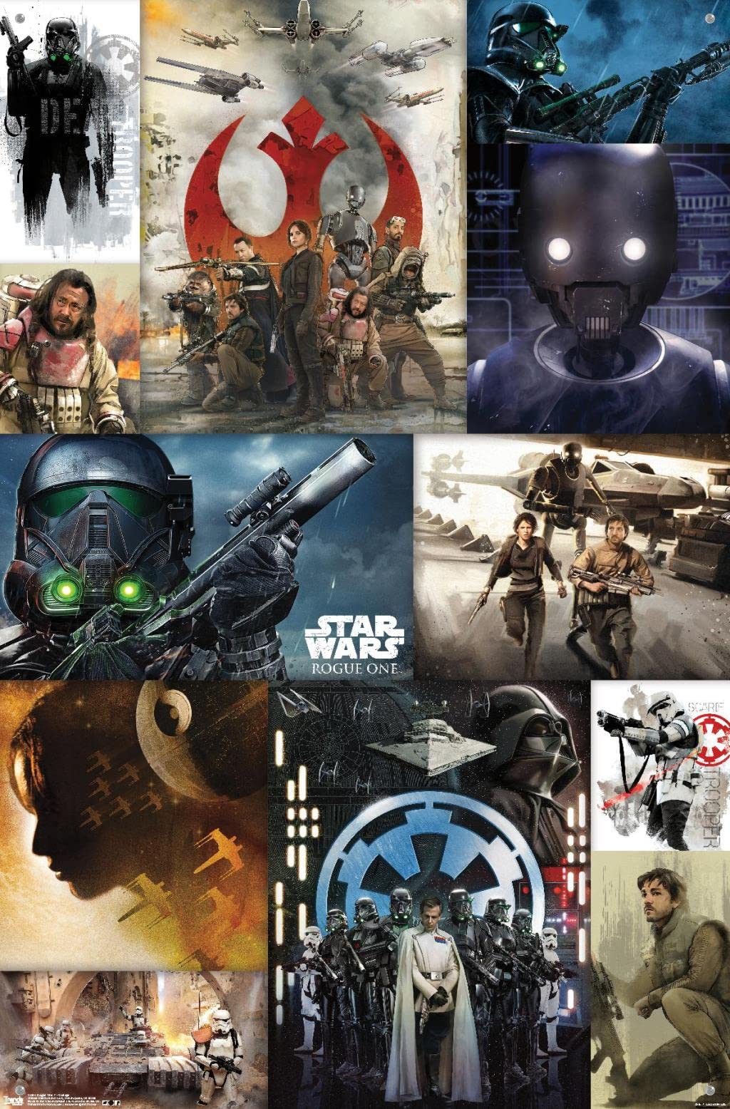 Star Wars Rogue One Movie Poster - 24x36 Inch Premium Collage Wall Art with Push Pins for Bedroom, Office & Game Room Decor