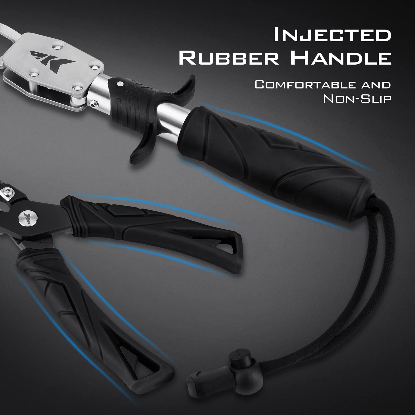 KastKing Saltwater Resistant Fishing Pliers & Fish Lip Gripper Combo - Durable Fishing Tools with Rubber Handle, Lanyard, Line Cutter, Hook Remover & Sheath - Perfect for Saltwater Fishing, Ice Fishing & Outdoor Adventures - Great Gift for Anglers & Fishing Enthusiasts