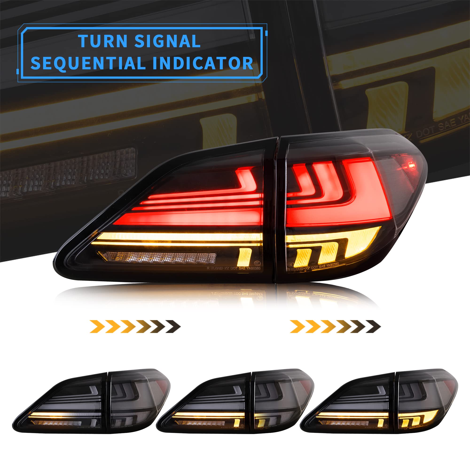 VLAND LED Tail Lights Compatible with Lexus RX 2010-2015 - Switchback Turn Signals, Dynamic Animation & Breathing Effects - Smoke Lens (Pair) - Upgrade Your Car's Style & Safety for Night Driving