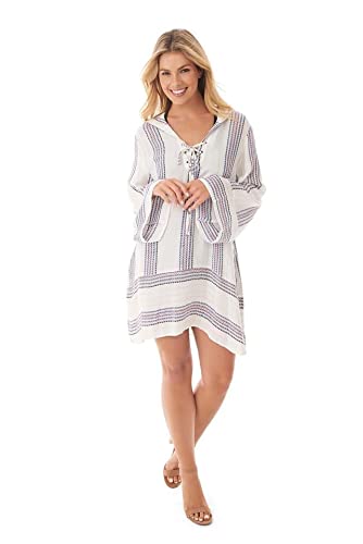 Penbrooke White V-Neck Hooded Tunic Cover Up - Lightweight Beachwear for Women, Perfect for Poolside, Vacation & Summer Outfits
