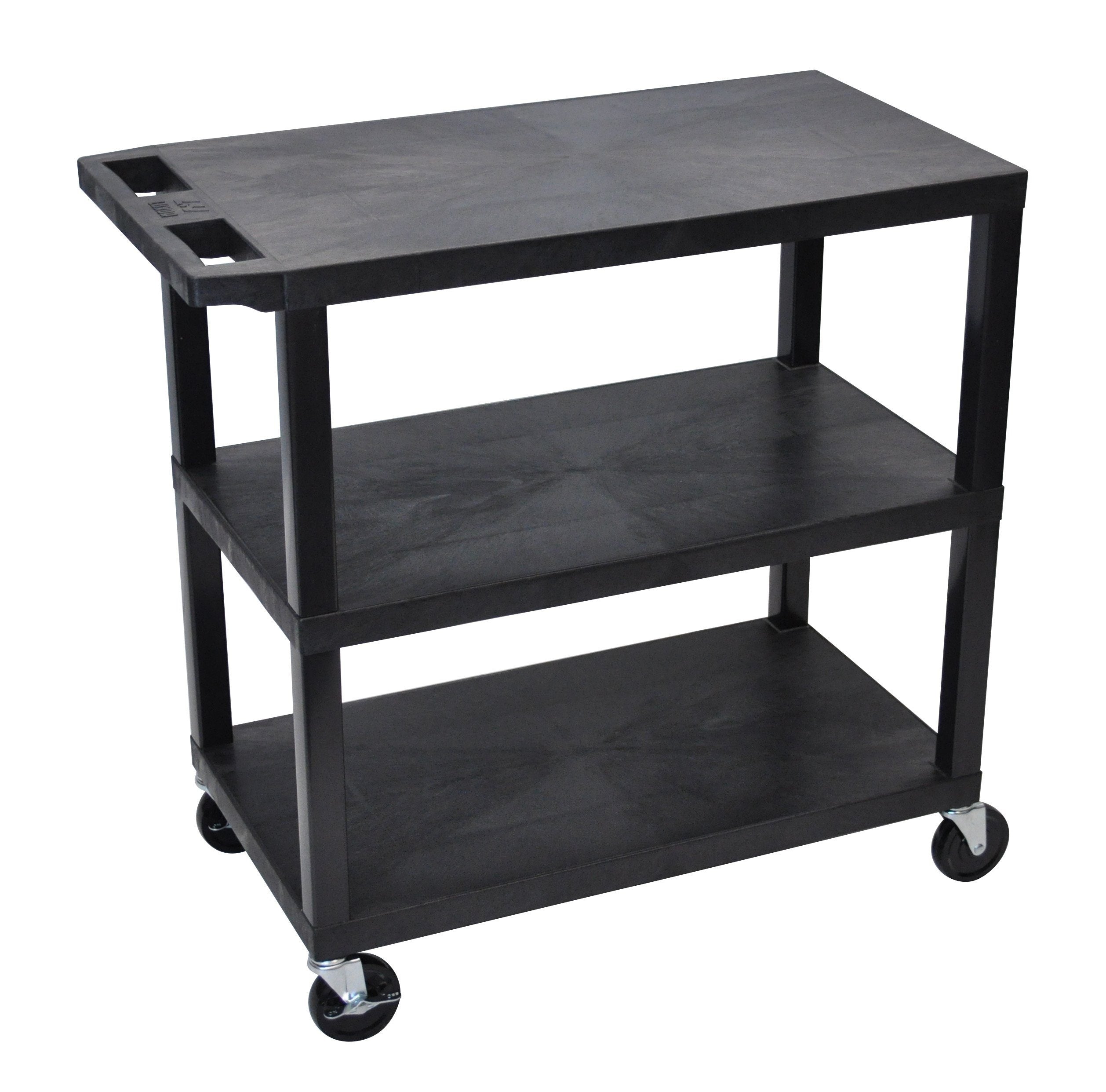 Luxor Black EC222 B 18x32 Utility Cart with 3 Flat Shelves - Perfect for Kitchen, Office, or Workshop Storage and Organization