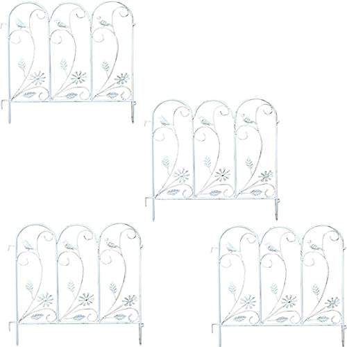 4 Pack Decorative Garden Fence Borders - Rustproof Flower Bed Edging, Landscape Wire Fencing Panels for Outdoor Lawn, Patio & Garden Protection - Animal Barrier & Bird Deterrent - White (Perfect for Yard Landscaping, Flower Beds & Pet Safety)