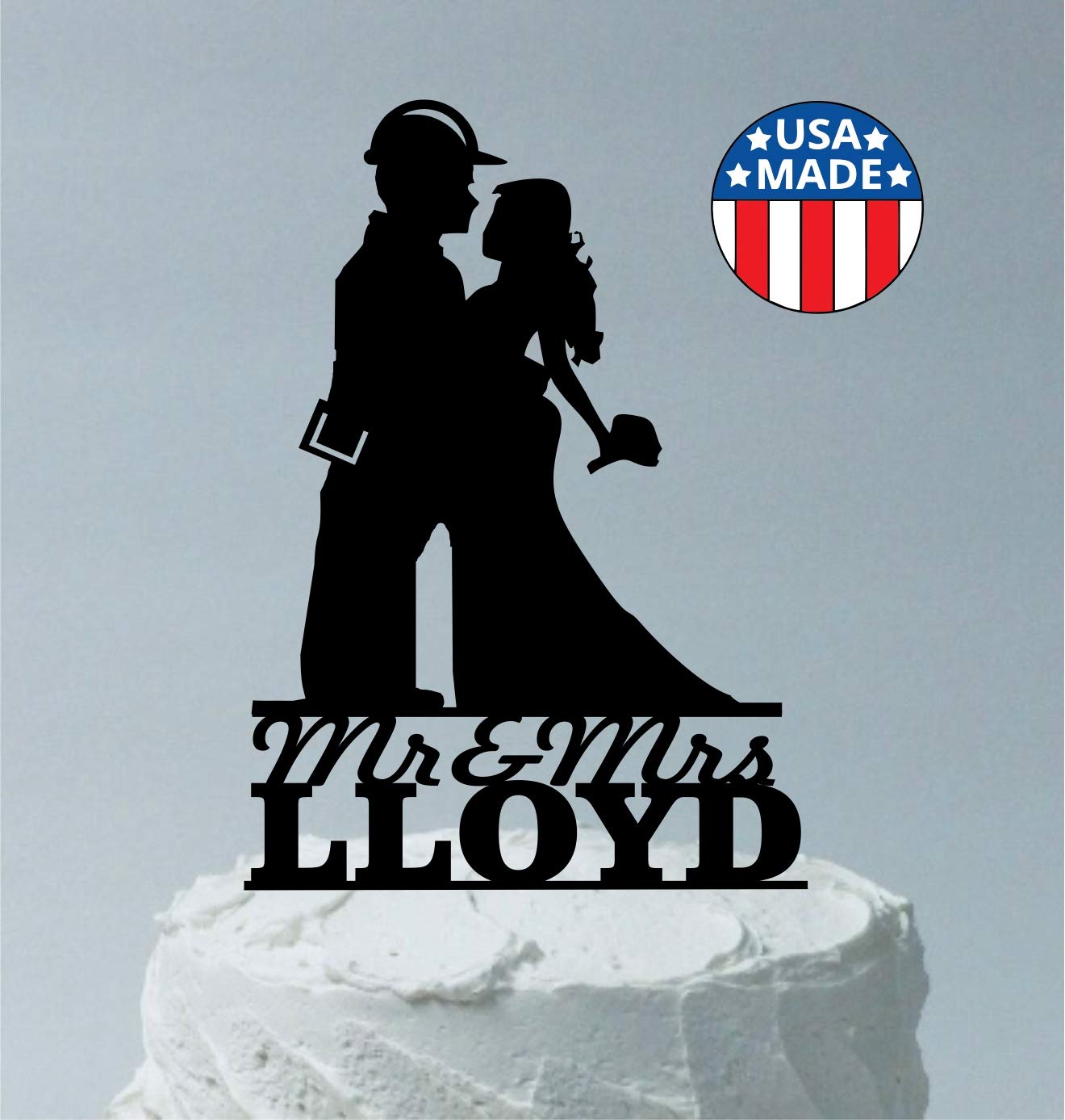 Custom Construction Worker & Bride Wedding Cake Topper - Handmade Architect Couple Cake Decor - USA Made - Perfect for Construction Themed Weddings, Anniversary Cakes & Romantic Celebrations