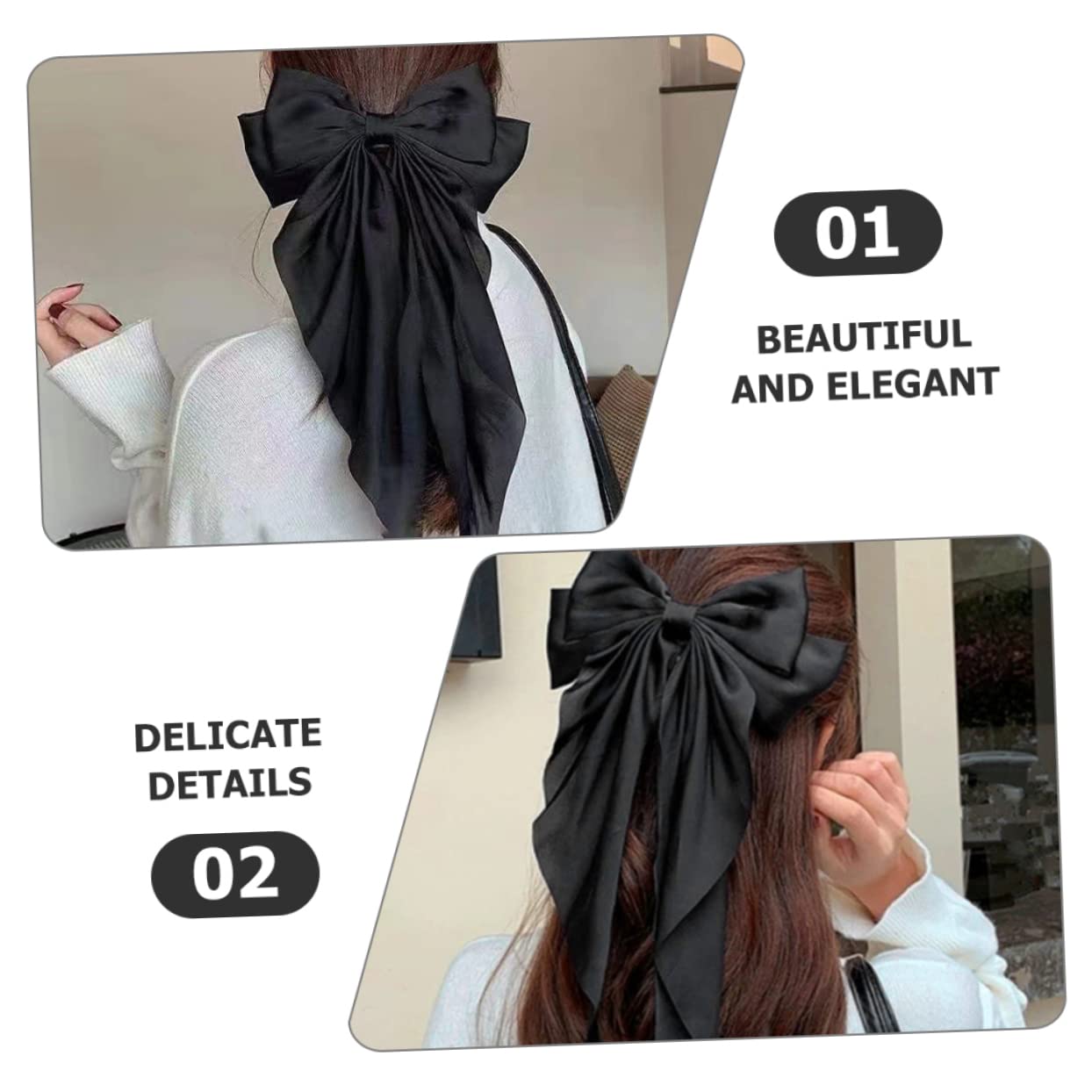 Minkissy Fashionable Black Fabric Large Bow Hair Clips 4pcs - Women Girls Hair Barrettes & Stylish Hairpins for Parties, Weddings, Prom, Daily Wear & Special Occasions