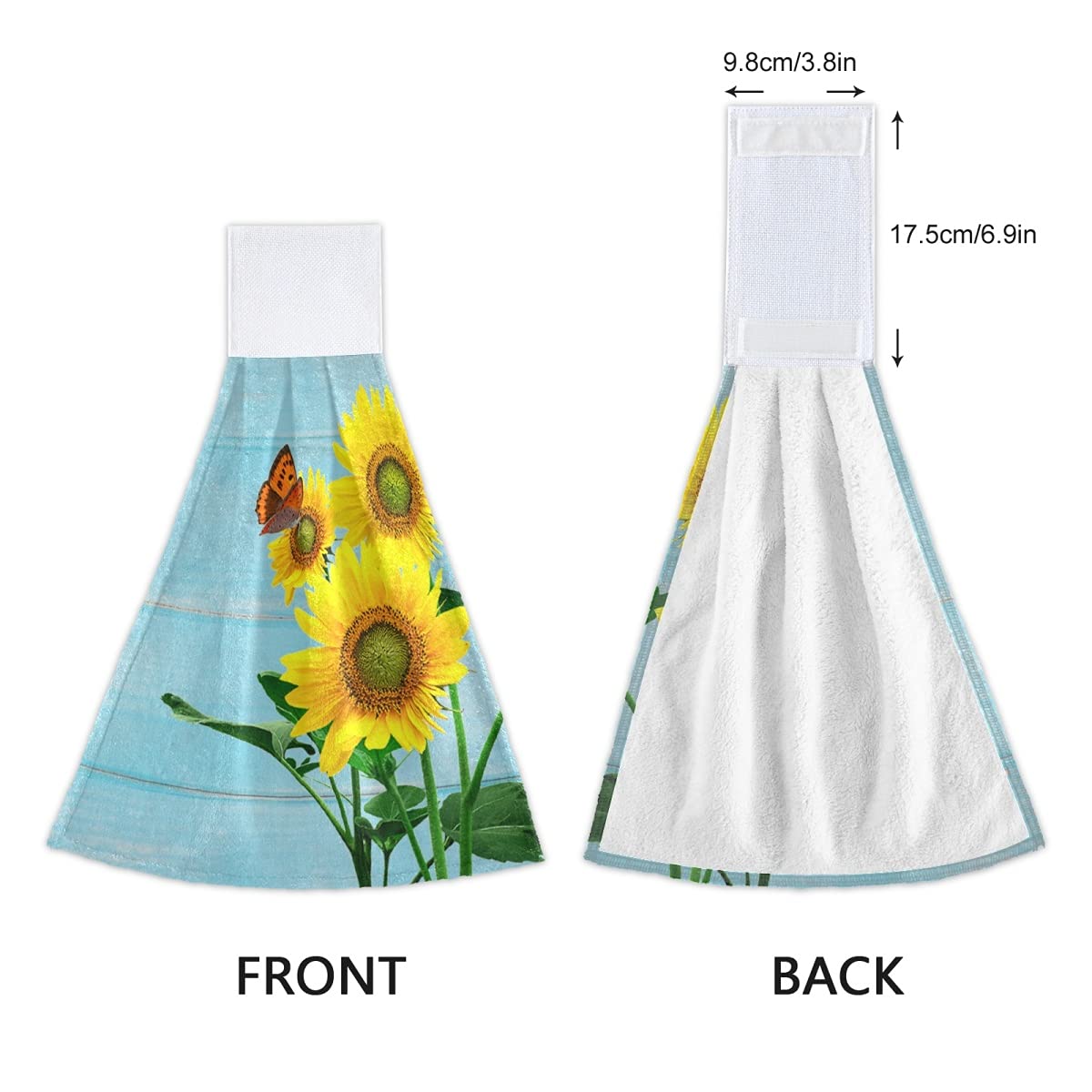 Giwawa Sunflower Printed Wooden Kitchen Hand Towel Set of 2 - Absorbent Farmhouse Dish Towels with Butterfly Design (12x17 Inch) - Perfect for Bathroom, Kitchen Decor & Farmhouse Style Homes