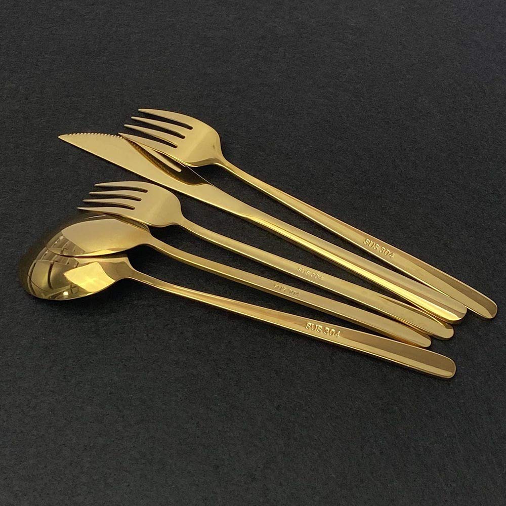 Premium 20-Piece 304 Stainless Steel Gold Flatware Set for 4 - Mirror Polished Silverware Cutlery with Forks, Spoons & Knives - Ideal for Home, Kitchen, Hotel & Restaurant Dining - Perfect for Dinner Parties, Weddings and Special Occasions