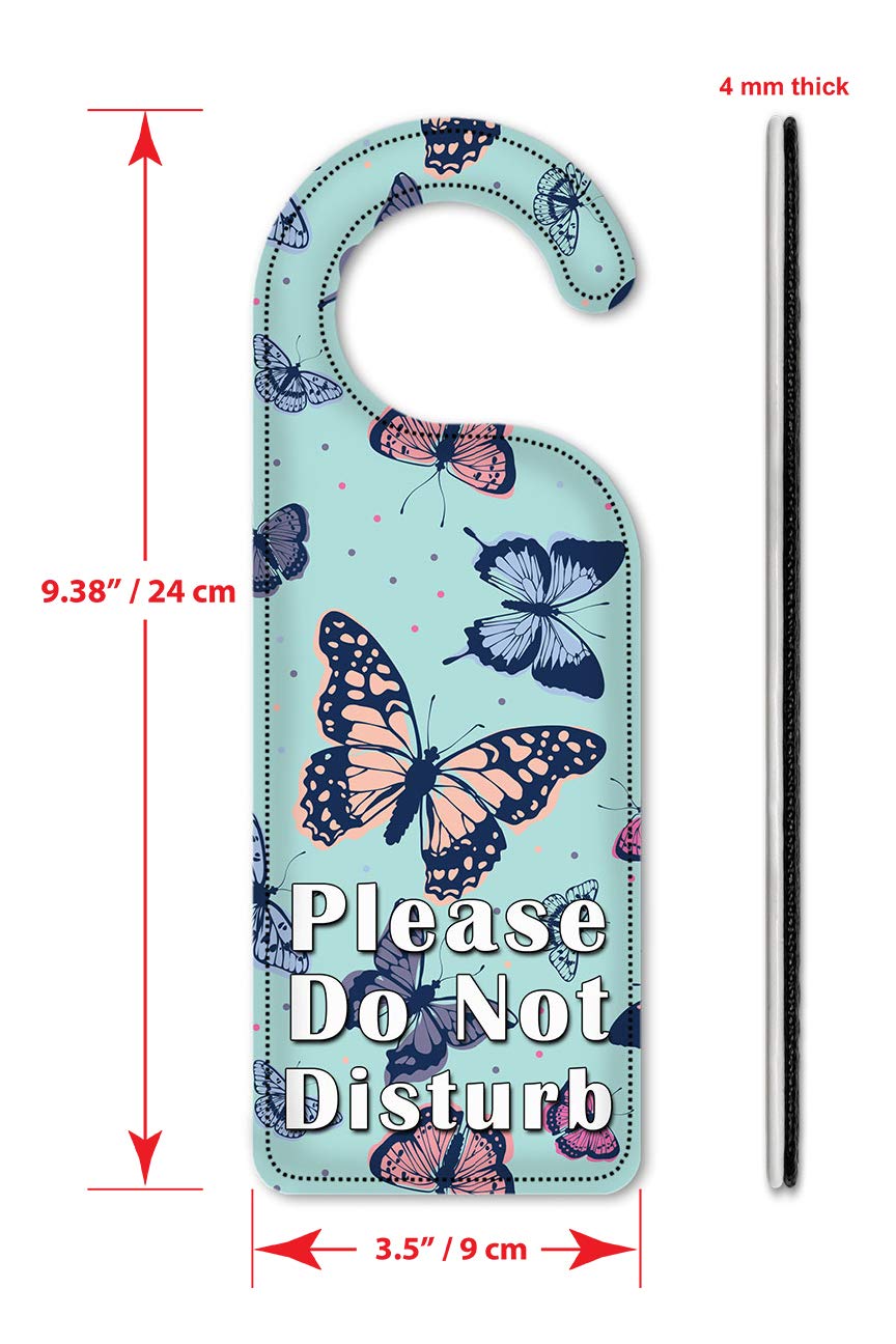 Butterfly Do Not Disturb Door Hanger Sign - Pink, Blue & Green Art Plates for Hotels, Bedrooms & Offices - Perfect for Privacy & Room Decor
