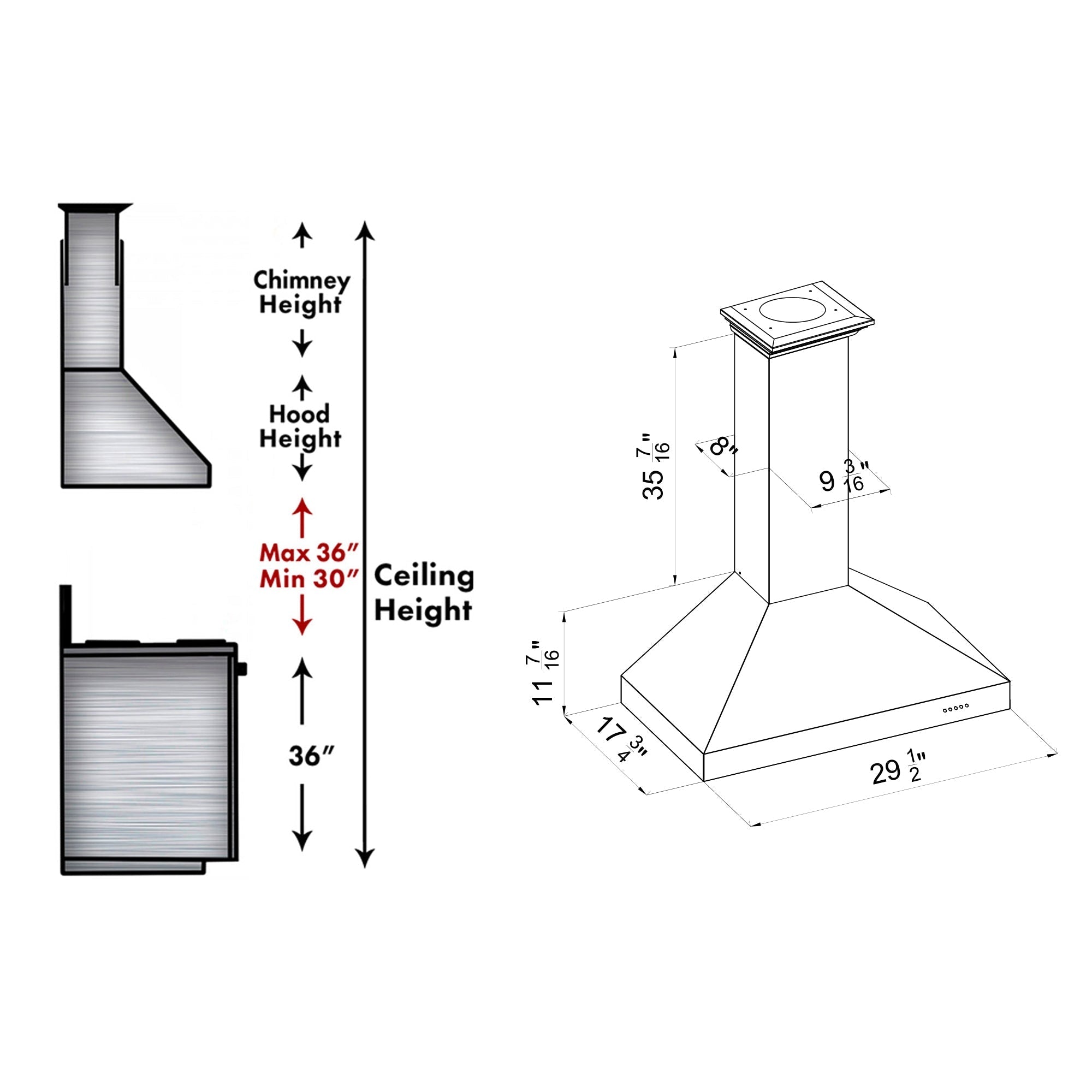 ZLINE 30 Inch Convertible Wall Mount Range Hood - Stainless Steel Kitchen Ventilation with 3-Speed Fan (8KL3S 30) - Perfect for Modern Home Kitchens & Open Concept Living Spaces