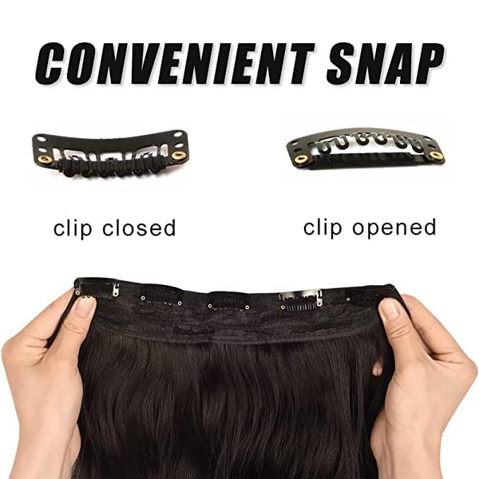 El Cabell Synthetic Hair Extensions - Long Wavy Natural Brown Clip-In Curly Hairpieces for Women (5 Clips) | Perfect for Parties, Weddings & Everyday Styling
