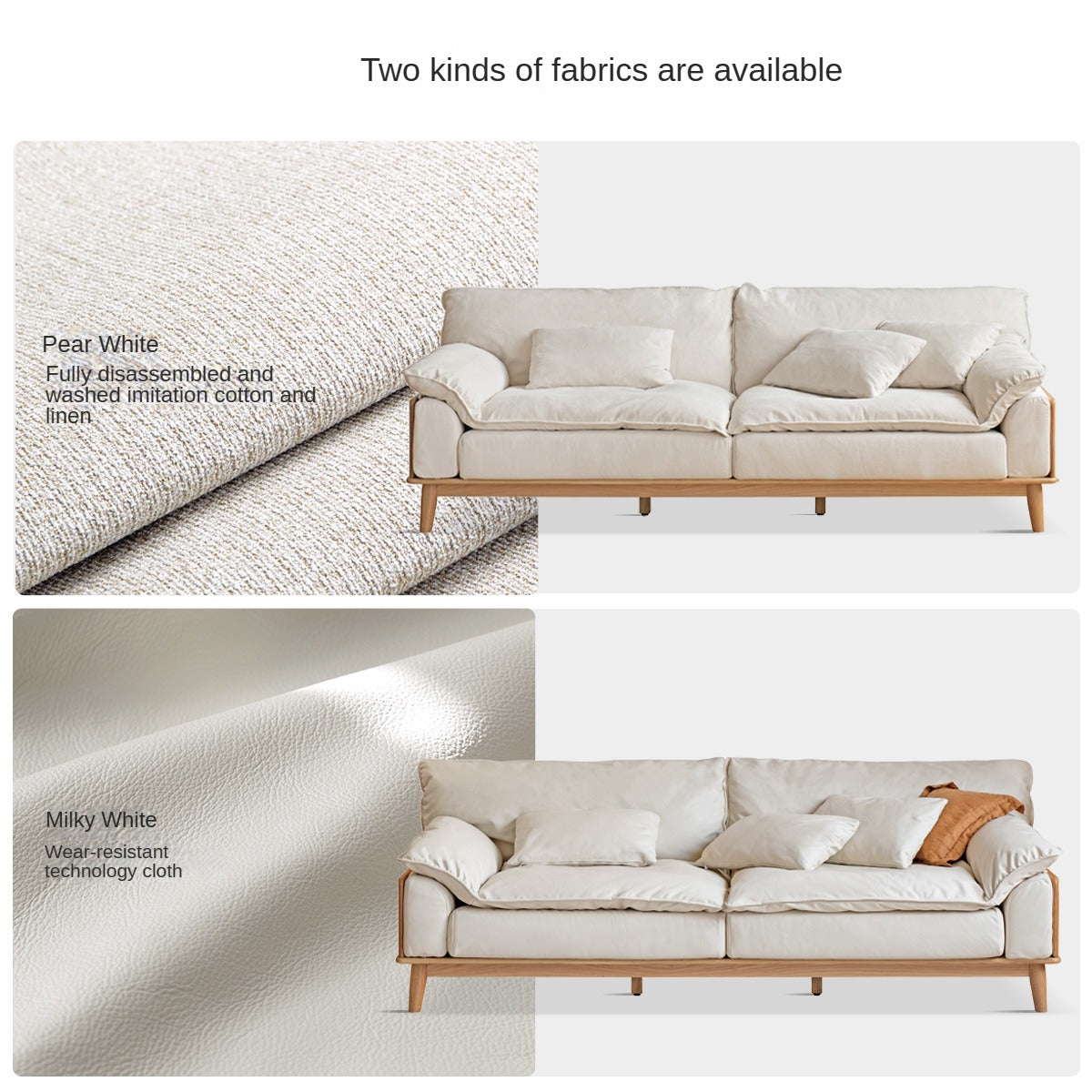 Premium Oak Solid Wood Sofa with High-Tech Fabric & Cotton Linen Finish - Modern Living Room Furniture for Home & Office Comfort