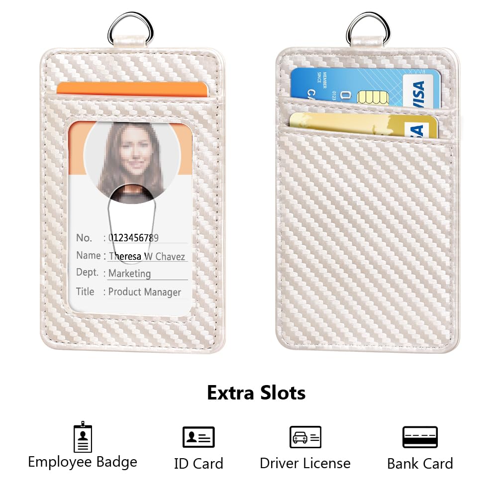 Leather Badge Holder with Retractable Lanyard - Office & School ID Card Accessory