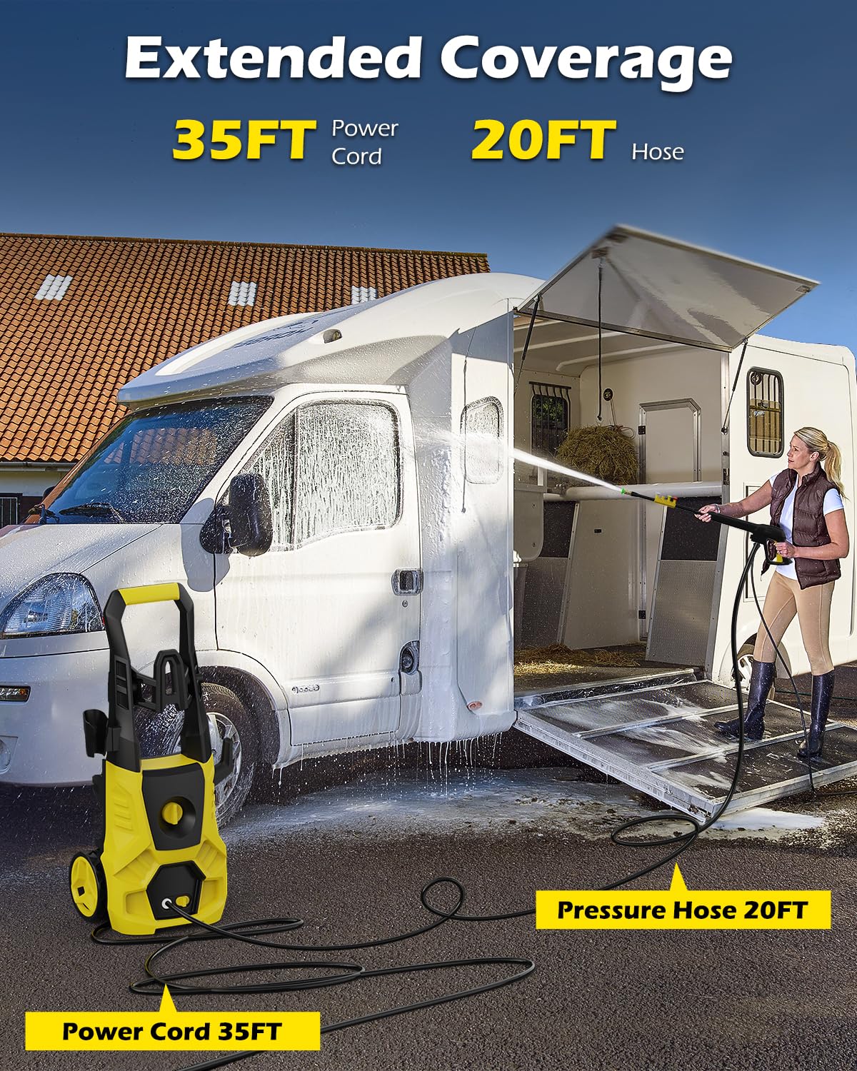 4800 PSI Electric Pressure Washer with Foam Cannon - 3.0 GPM High Power Cleaning Machine, 35FT Cord & 4 Nozzles - Perfect for Cars, Fences, Driveways, Patios and Home Deep Cleaning - Heavy Duty Outdoor & Indoor Cleaning Solution