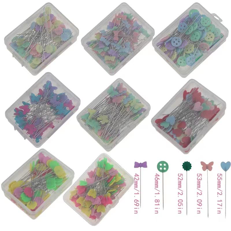 200PCS Flat Head & Flower Head Dressmaker Pins for Sewing, Quilting, Patchwork - Includes Storage Case (Bow Tie Design) - Perfect for Wedding Dressmaking, DIY Crafts & Fabric Projects