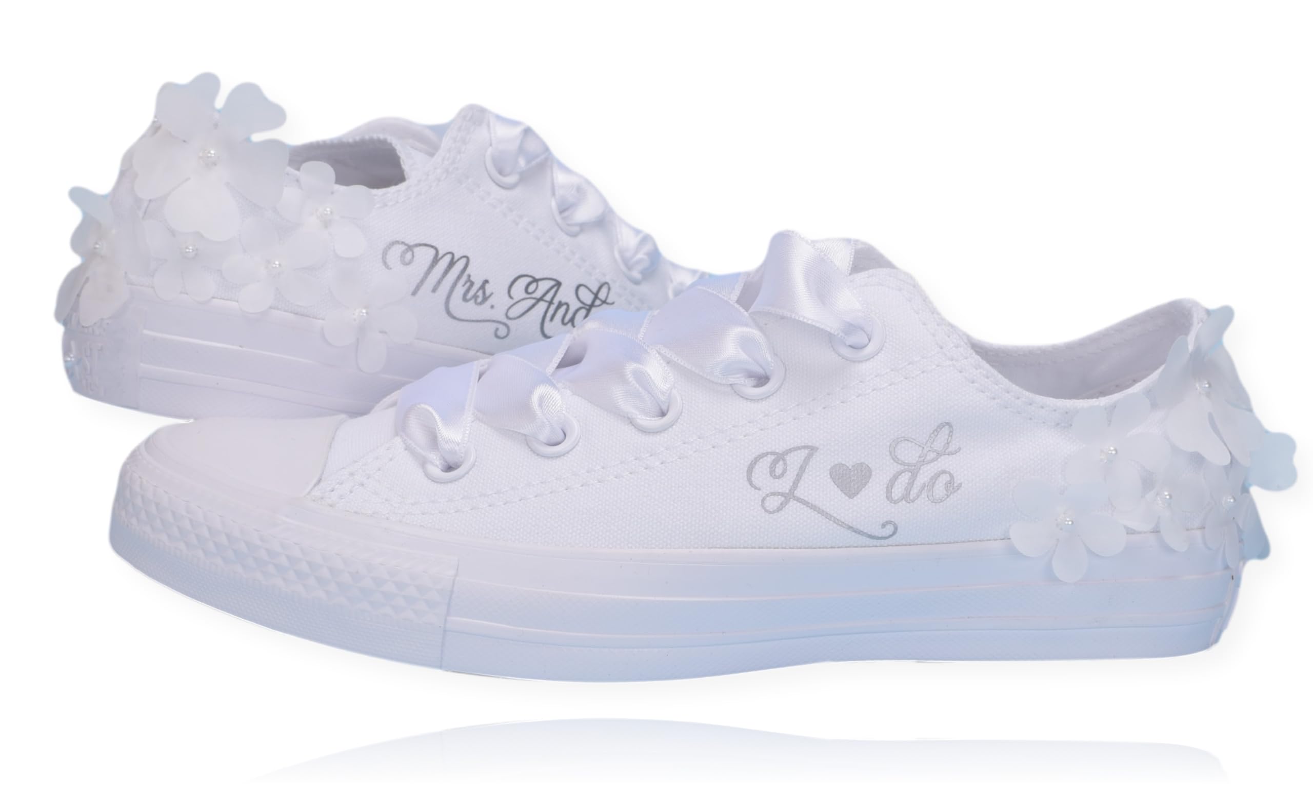Custom Monogrammed Wedding Sneakers for Women - Personalized Bride Trainers in White, Size 6 - Perfect for Bridal Showers, Bachelorette Parties & Wedding Receptions