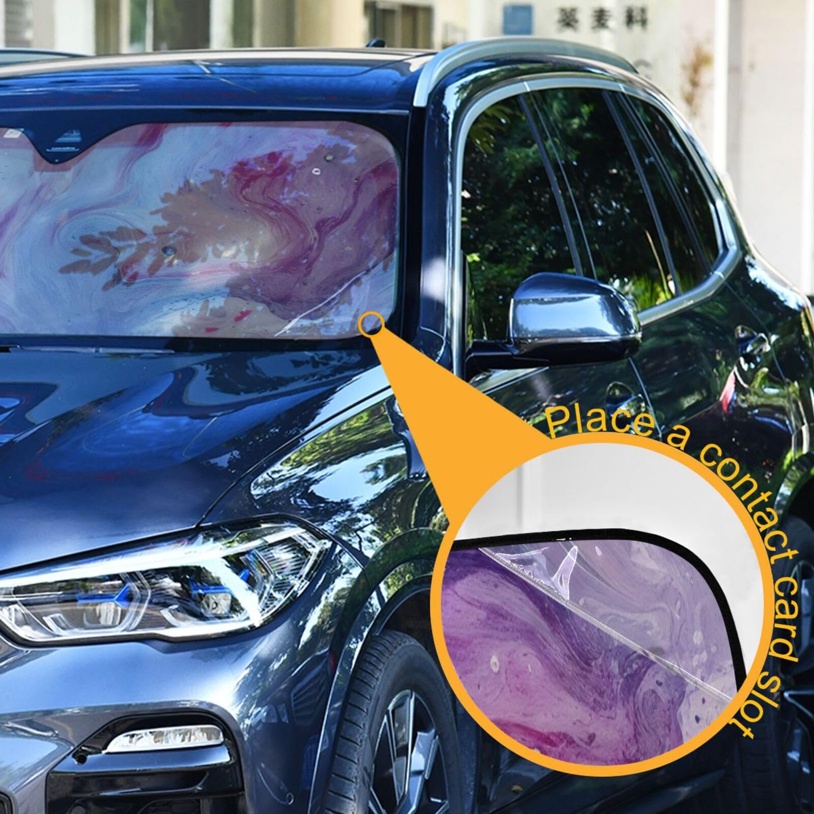 Universal Fit Purple Marble Windshield Sun Shade for Cars - UV & Heat Reflective Sunshade to Keep Vehicle Cool | Perfect for Summer Parking & Road Trips