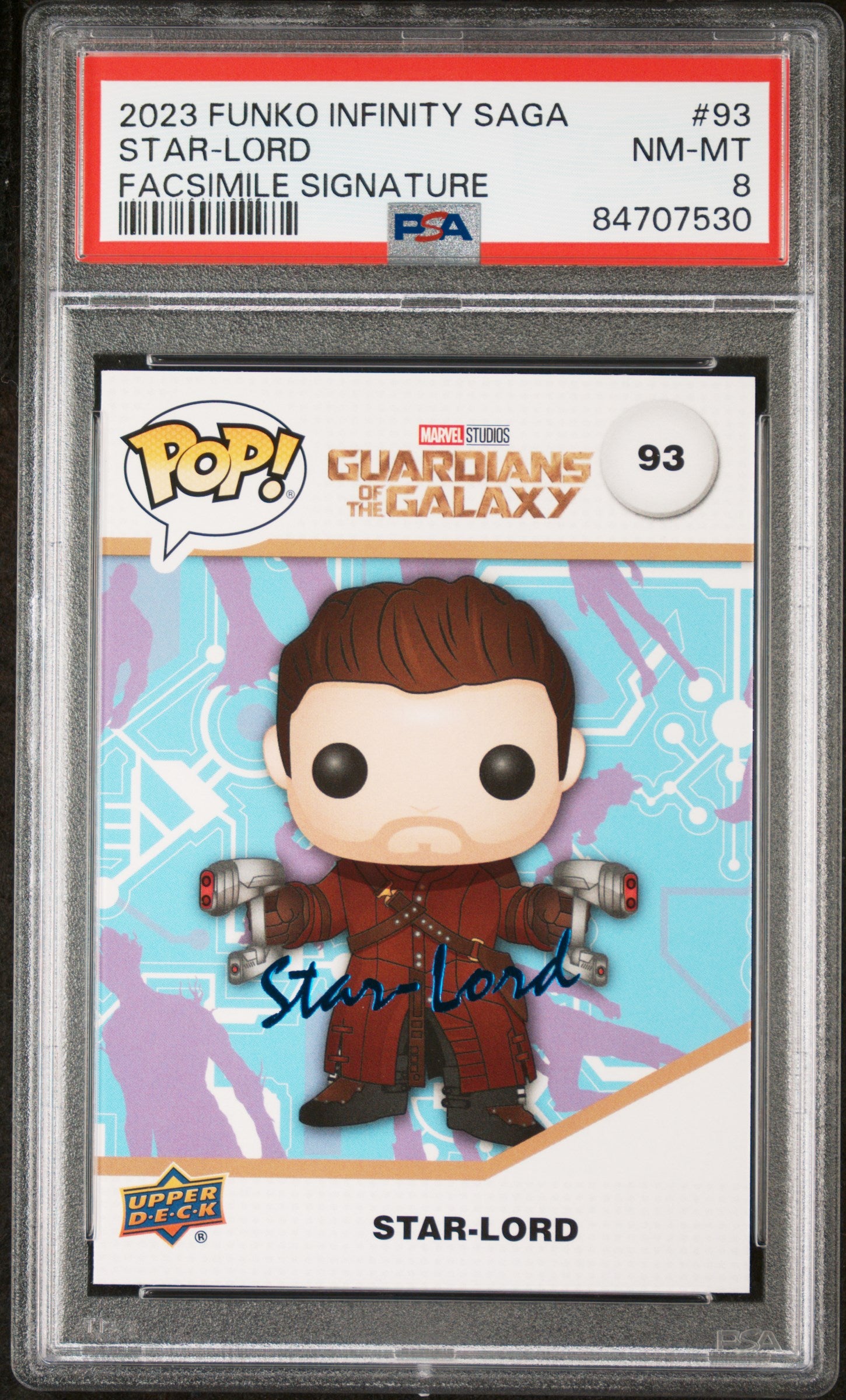 2023 Upper Deck Funko Pop Marvel Star-Lord Facsimile Signature #93 PSA 8 - Collectible Action Figure for Marvel Fans & Comic Book Display