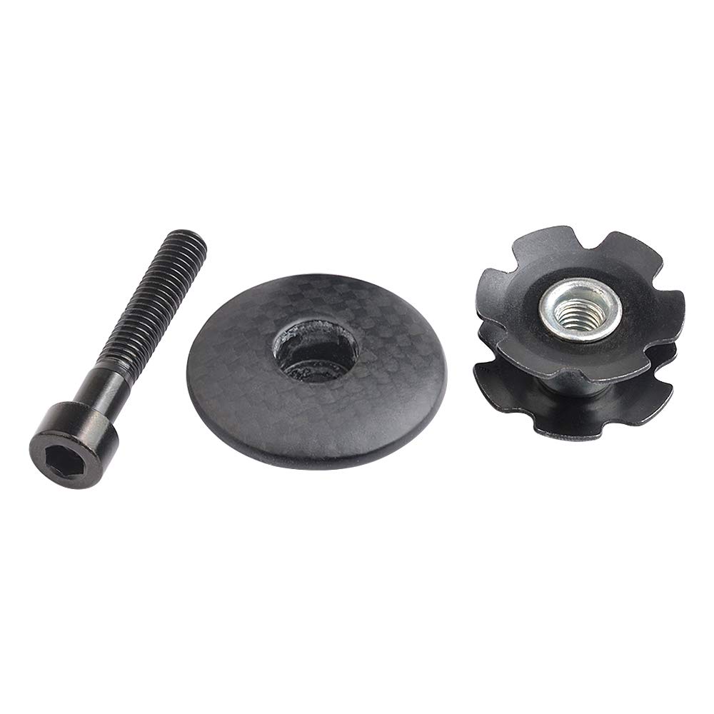 Premium Carbon Fiber Bike Headset Top Cap with M6x35mm Titanium Bolt & Star Nut - Compatible with 1-1/8