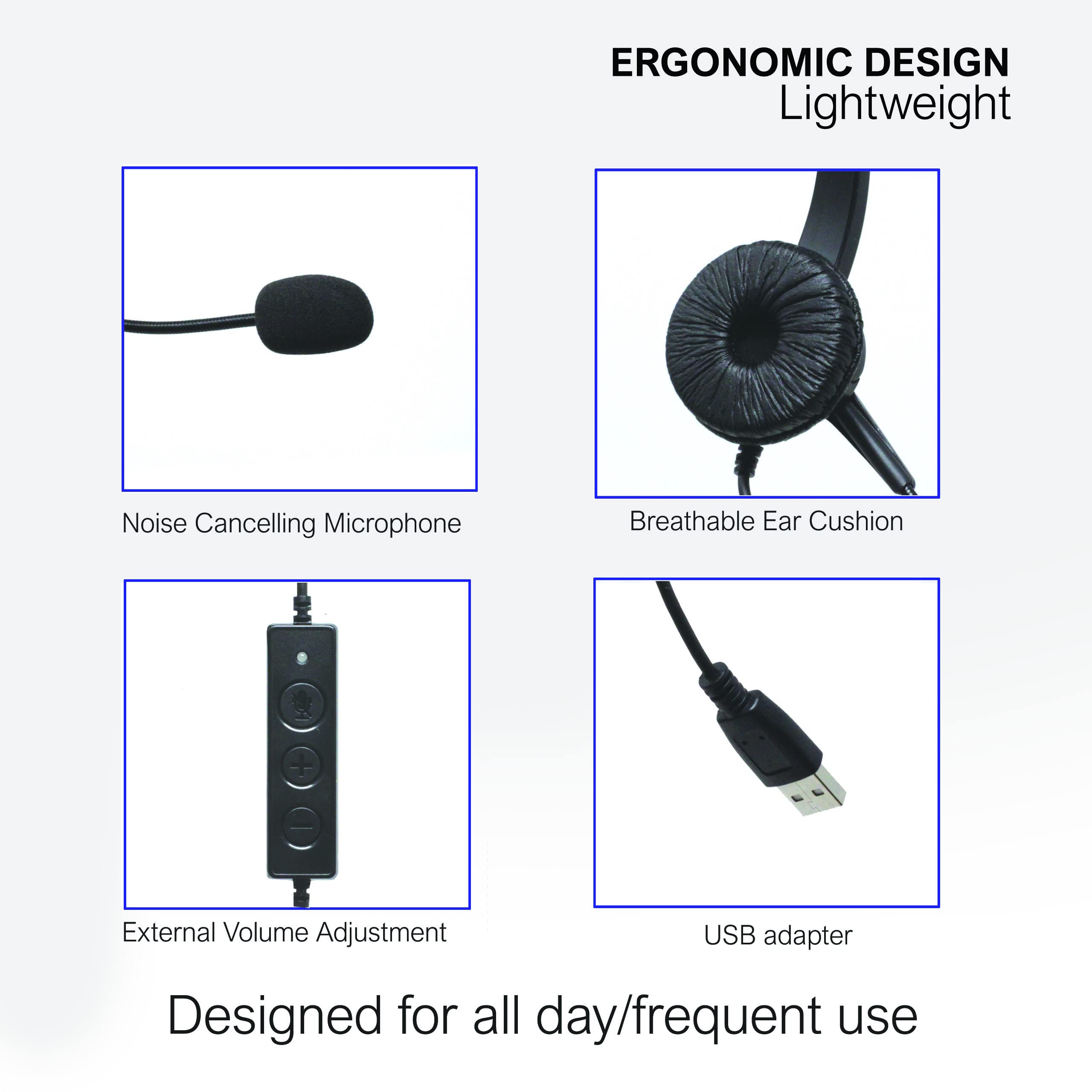 KamKorda USB Computer Headset with Noise Cancelling Microphone - Professional Office Headset for Teams Meetings, Remote Work, Call Centers & Home Office | Perfect for Video Conferencing, Online Classes & Customer Support