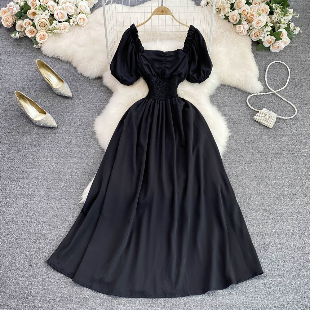 2023 Korean Style V-Neck Bubble Short Sleeve A-Line Dress - Elegant Flowy Midi Skirt for Women | Summer Casual, Beach Vacation & Date Night Outfits