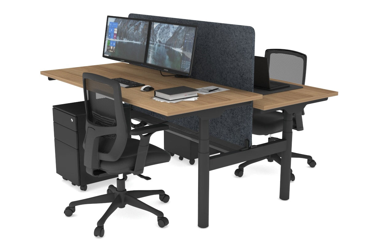 Flexi Premium Height Adjustable 2-Person H Bench Workstation - Black Frame [1800L x 700W] - Ergonomic Office & Home Workspace Solution for Shared Desks