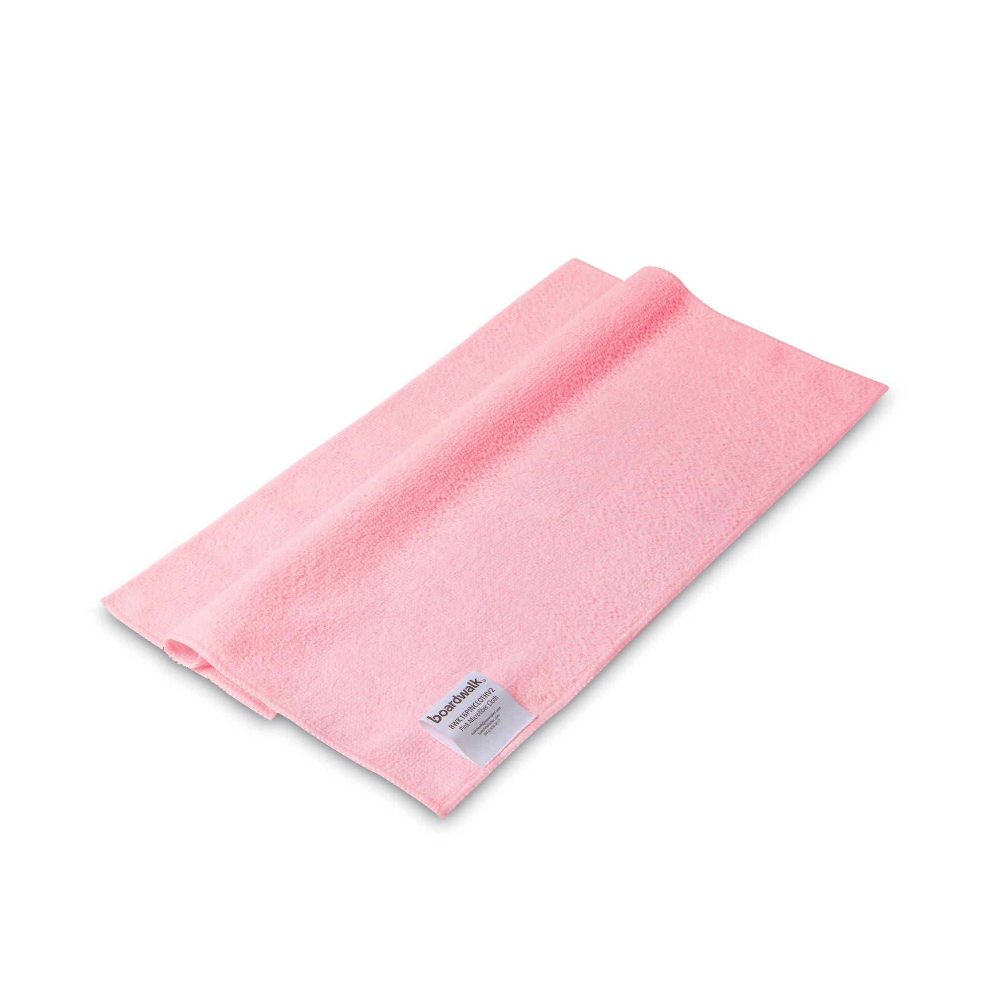 Boardwalk 2164040 16x16 Inch Microfiber Cleaning Cloths - Soft, Absorbent & Reusable (24-Pack, Pink) | Perfect for Kitchen, Bathroom, Car & Household Cleaning