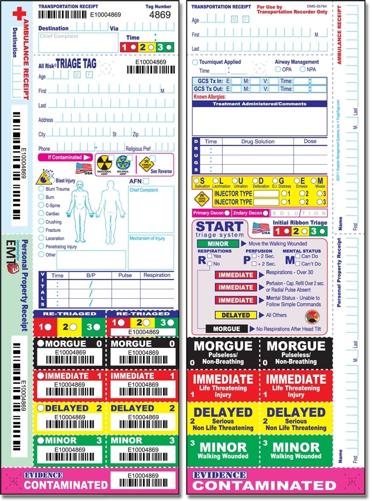 All Risk Triage Tags - 50 Count Emergency Medical Tags for First Responders, Disaster Preparedness & Mass Casualty Incidents