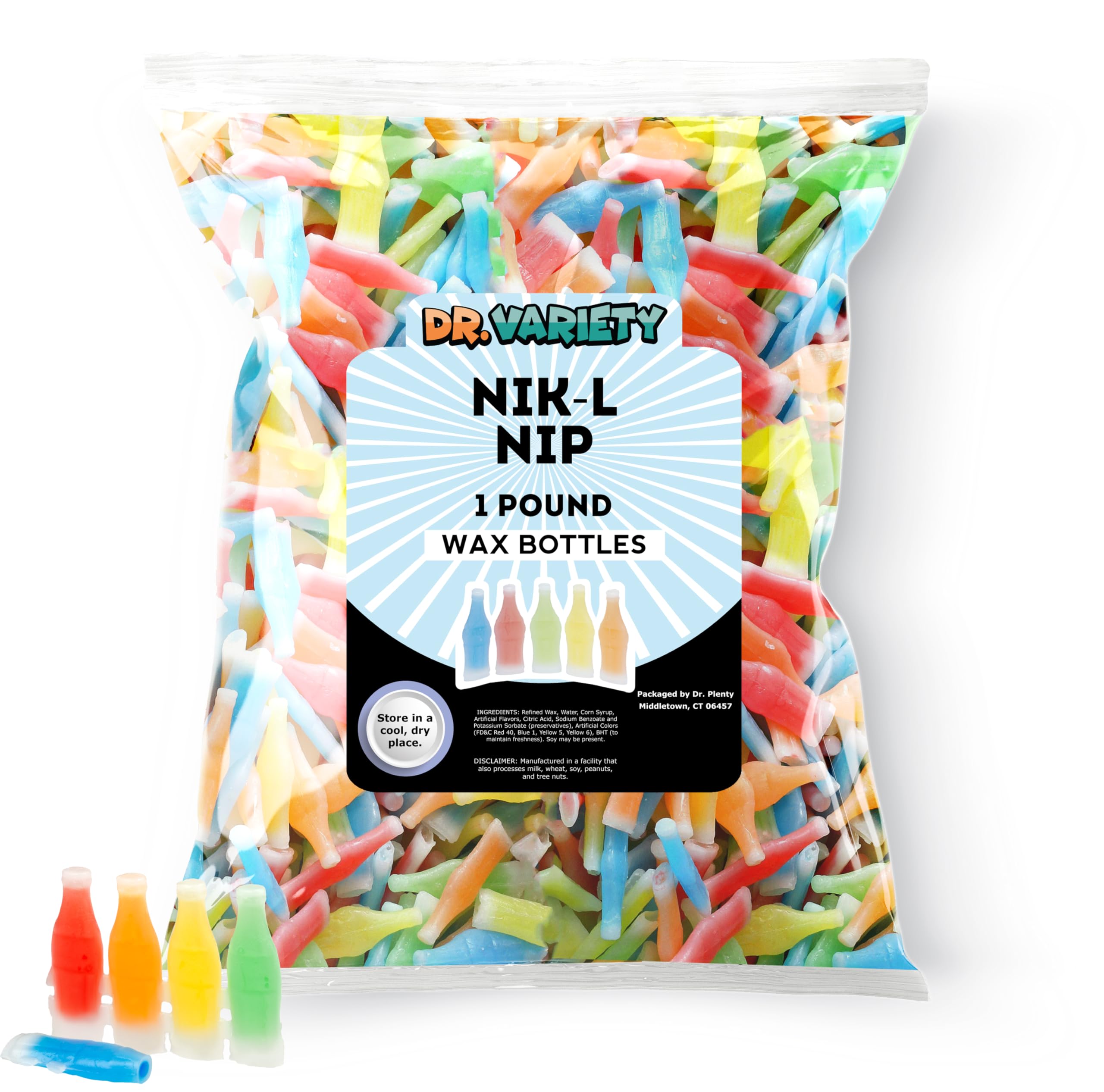 Nik L Nips Wax Bottle Candy Drinks - 1LB Bulk Candy for Parties & Gifts - 90s Nostalgic Soda Flavored Wax Candy by Dr. Variety - Perfect for Birthday Celebrations, Halloween Treats & Retro Candy Lovers