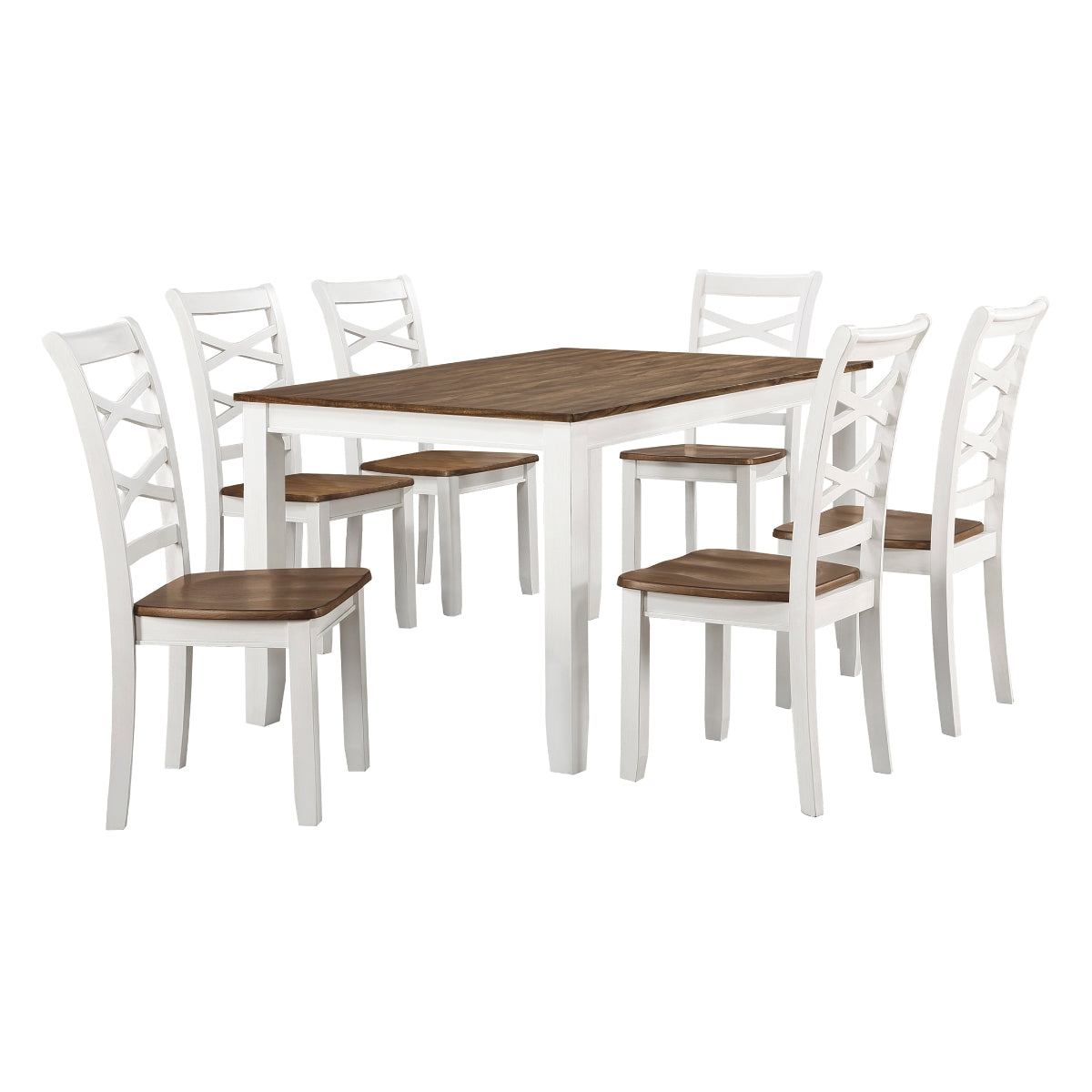 7-Piece Cherry & White Dinette Set with 6 Chairs - Perfect for Kitchen, Dining Room, Breakfast Nook & Small Spaces