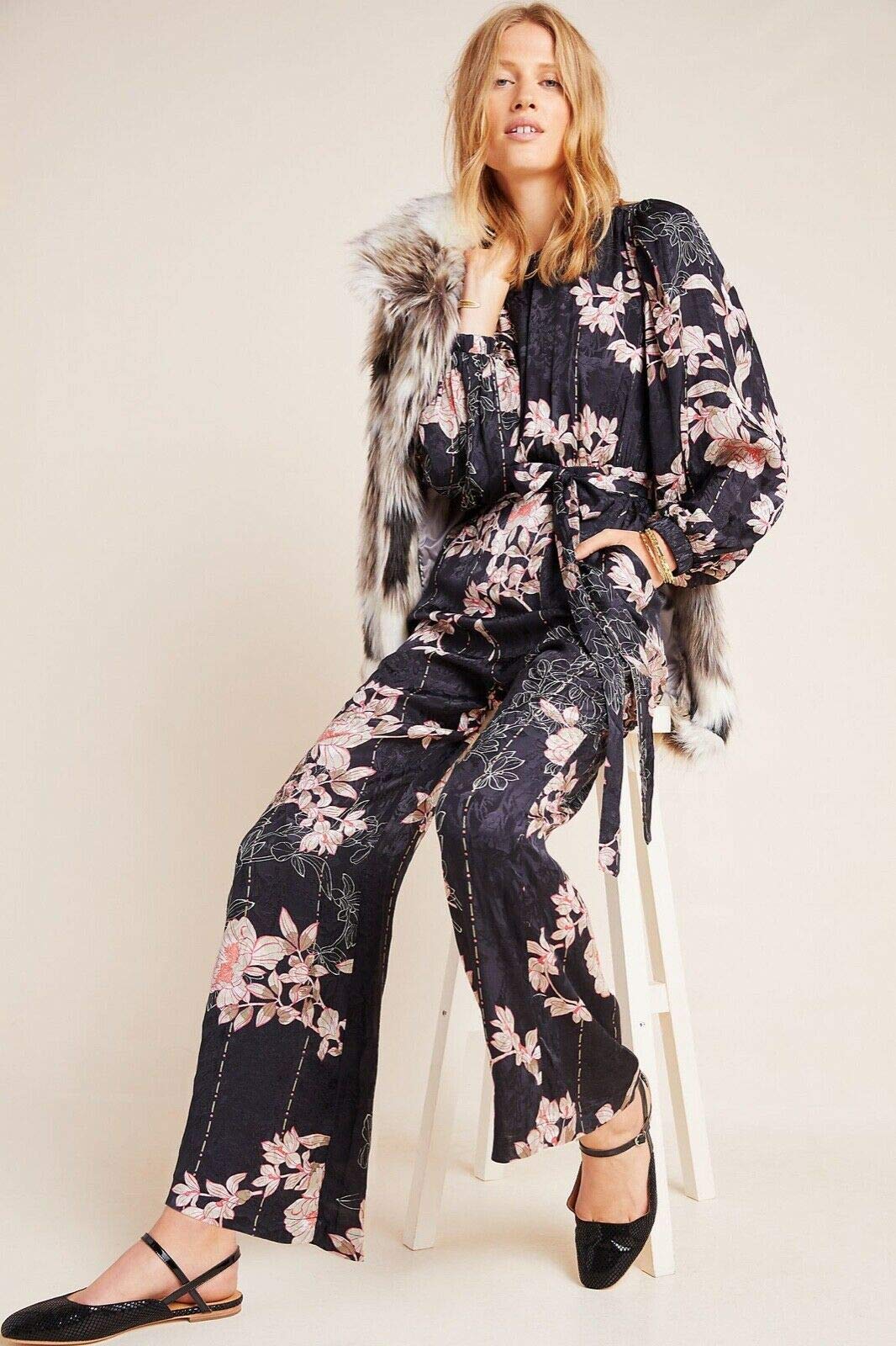 Harlyn Audria Jacquard Jumpsuit for Women - Black Floral Print Romper, Size XS | Elegant One-Piece Outfit for Parties, Dates & Summer Vacations