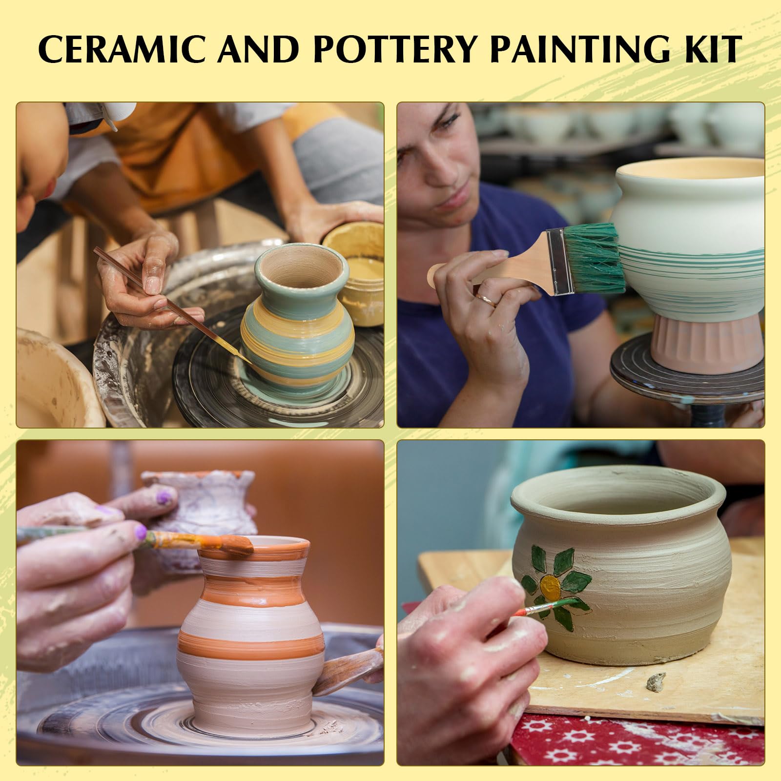 11 Pcs Wool Pottery Glaze Brushes for Ceramic Painting - Soft Durable Wool Bristles, Precision Detailing Tools, Easy Clean Hake Brushes in Multiple Sizes - Perfect for Pottery Glazing, Ceramic Art, DIY Crafts & Home Decor Projects