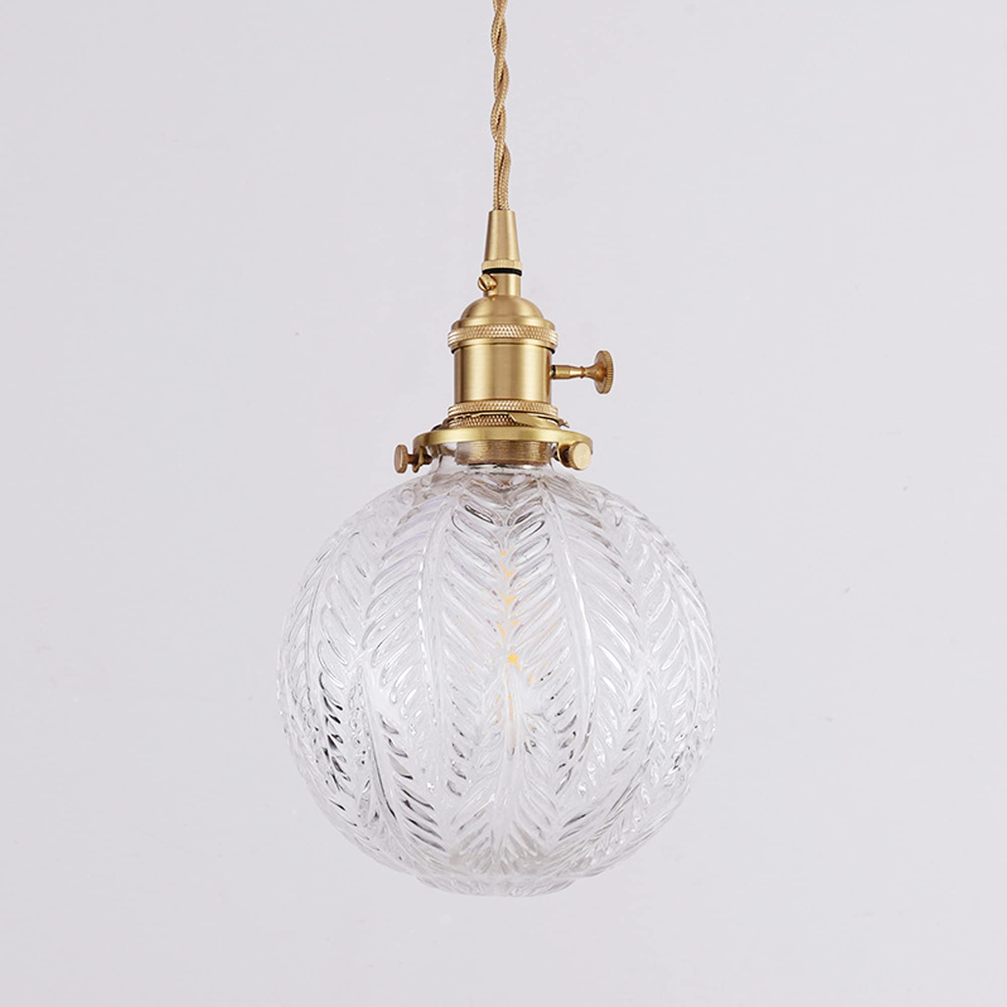Plug-in Hanging Swag Lamp with 15ft Gold Braided Cord - No Wiring Needed, Dimmable Pendant Light with Clear Glass Globe Shade & Copper Holder - Perfect for Bedroom, Living Room, or Reading Nook Lighting