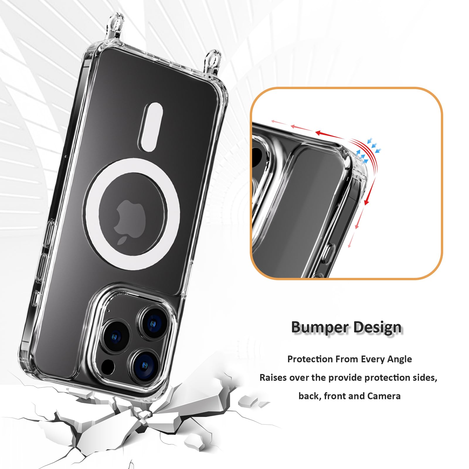 UnnFiko Magnetic Clear Case for iPhone 16 Pro Max - Magsafe Compatible, Shockproof Protection with Adjustable Shoulder Strap & Black Lanyard - Perfect for Travel, Shopping, and Hands-Free Convenience