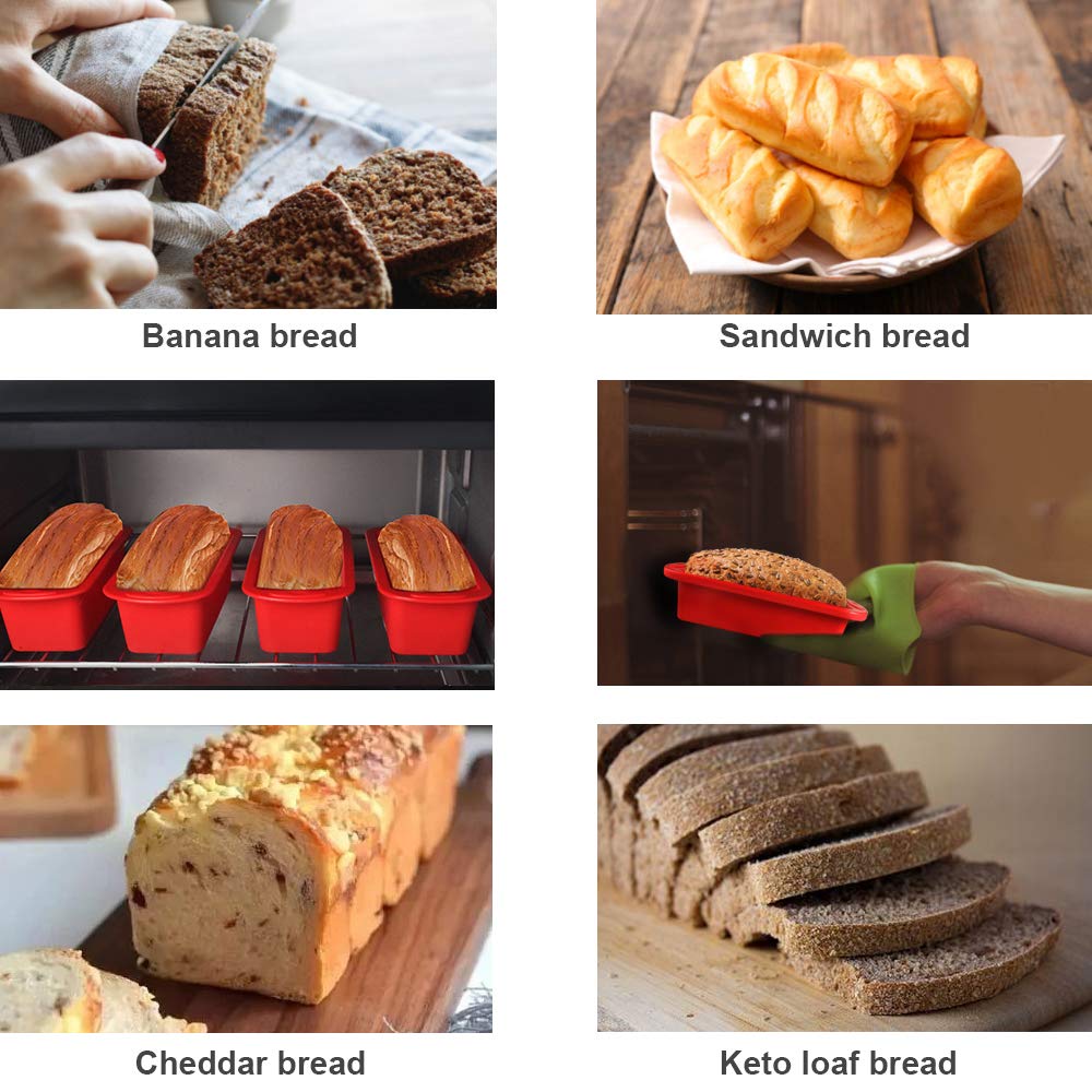 SILIVO 4 Pack Nonstick Silicone Mini Loaf Pans - 5.7x2.5x2.2 Inch Small Bread Baking Pans for Homemade Banana Bread, Pound Cake & Meatloaf - Perfect for Holiday Gifts, Kitchen Essentials & Baking Enthusiasts