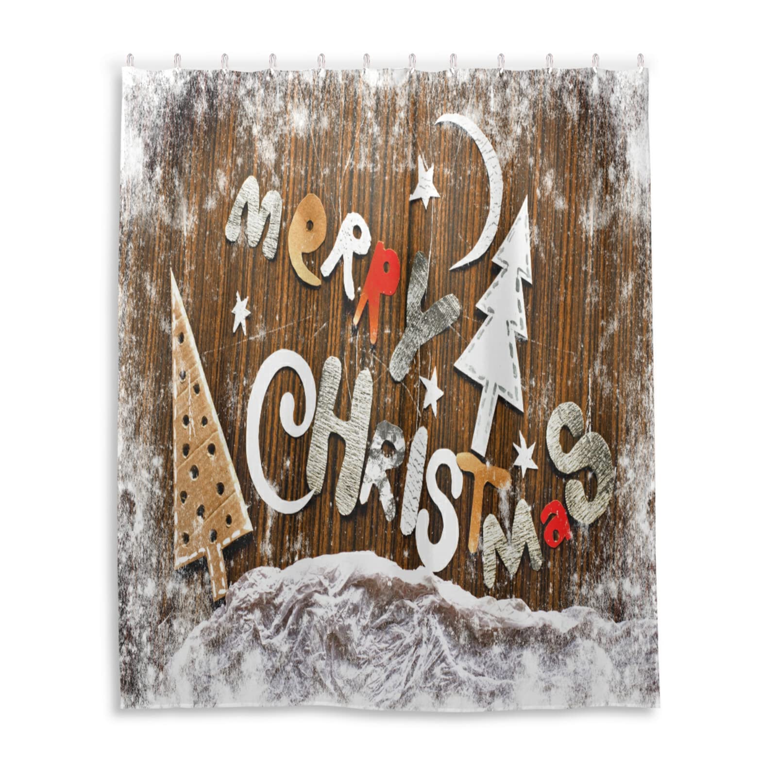 Waterproof Christmas Shower Curtain Set with Hooks - 60 x 72 Inch Holiday Bathroom Decor for Festive Season