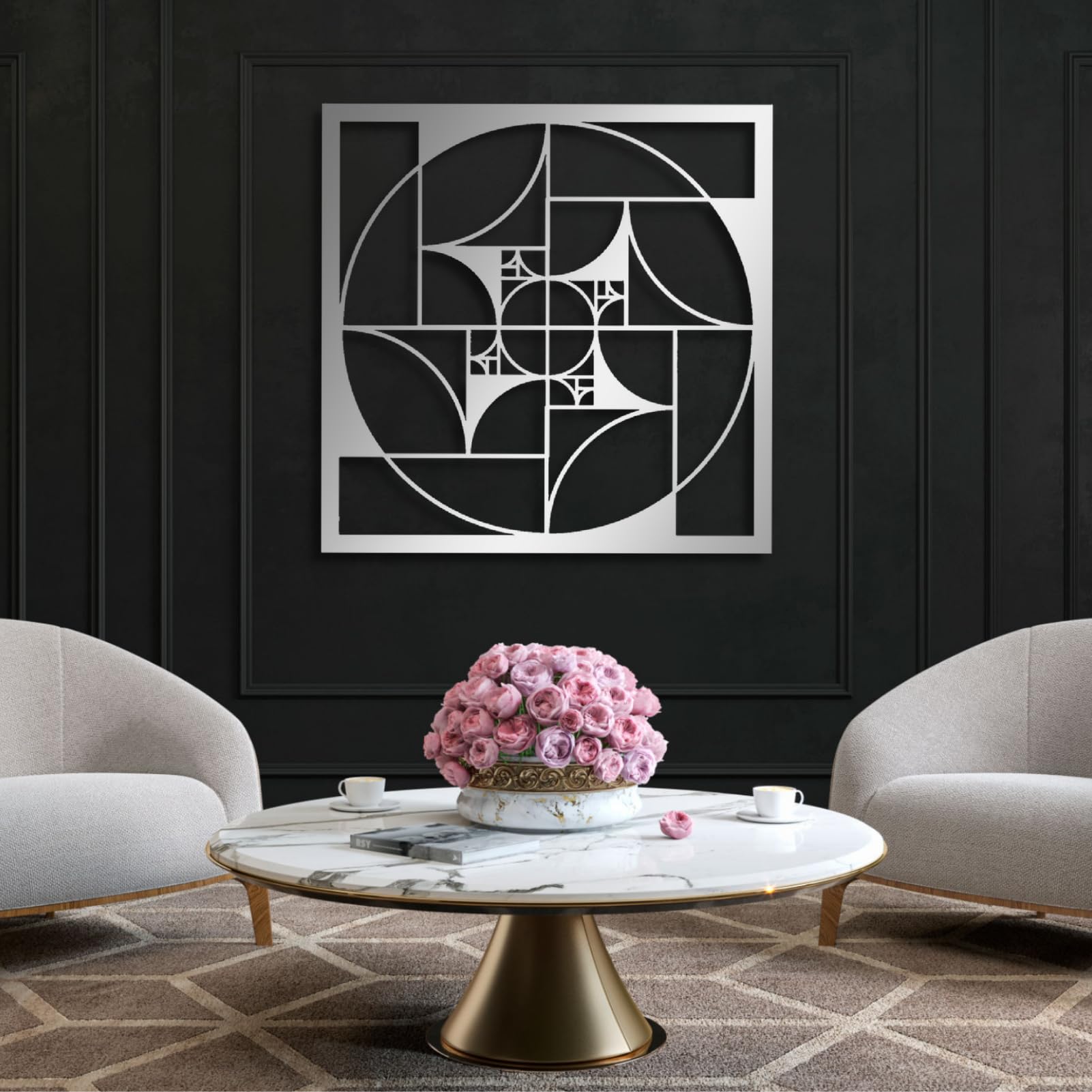 Golden Ratio Metal Wall Art - Fibonacci Spiral Geometric Wall Decor in Gold (24x24 Inch) - Modern Home & Office Decoration for Living Room, Bedroom, Study
