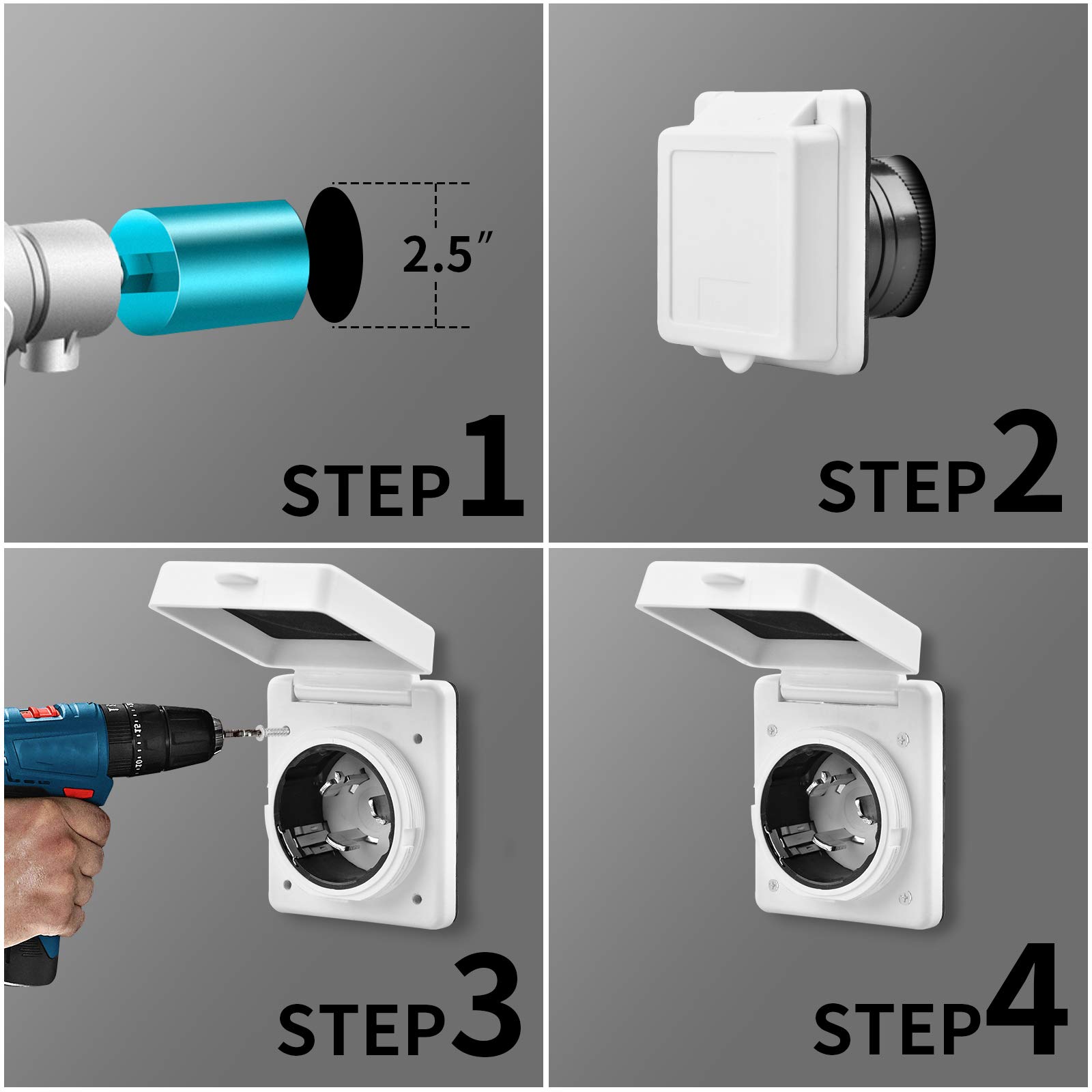 RVGUARD 50 Amp 125/250V Marine Power Inlet Male Socket - Waterproof Electrical Connector for RV, Boat, Trailer & Camper - Perfect for Shore Power Hookups at Campgrounds & Marinas