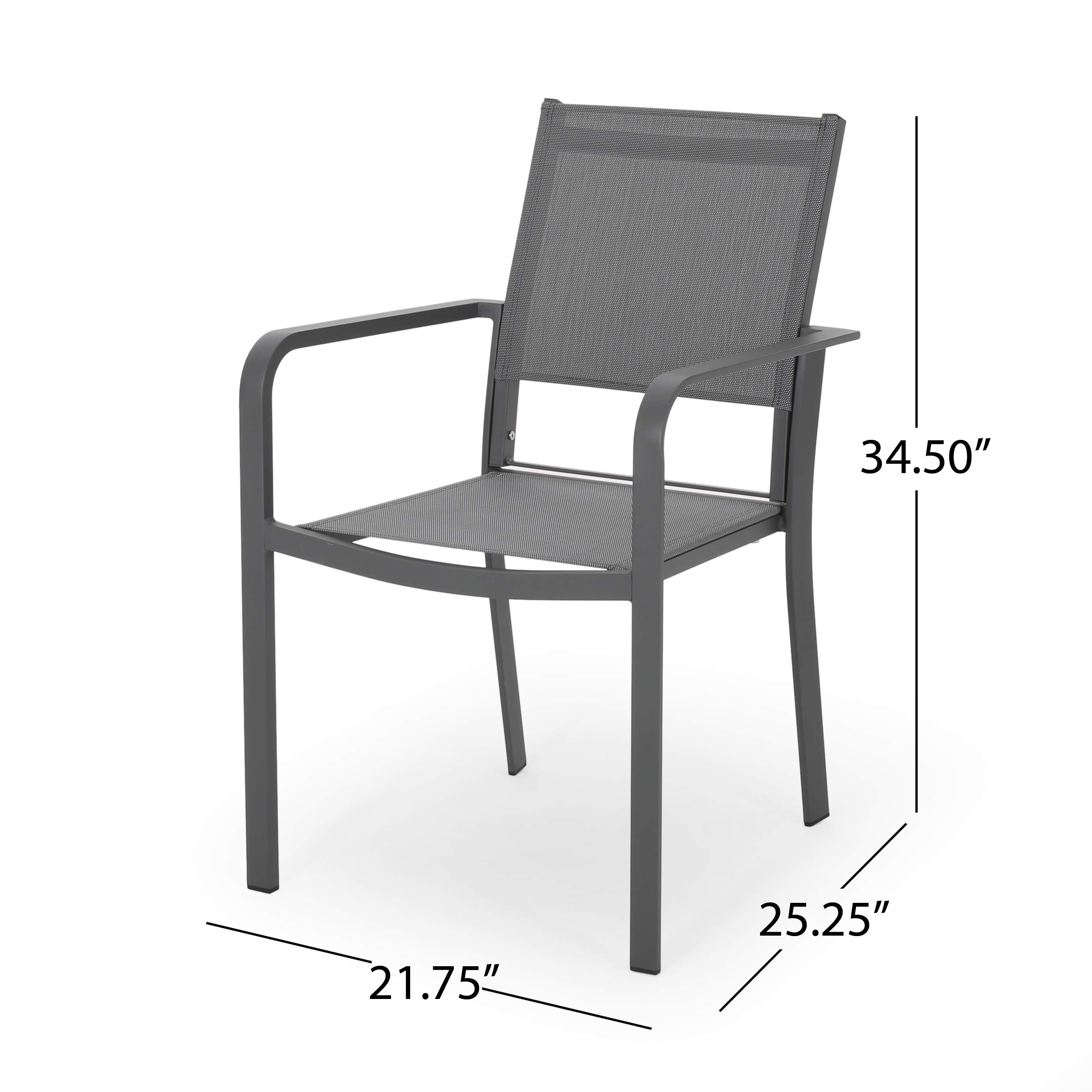 Modern Aluminum Outdoor Dining Chairs with Mesh Seat (Set of 2) - Gun Metal Gray & Dark Gray - Weather-Resistant Patio Furniture for Garden, Poolside & Backyard Dining