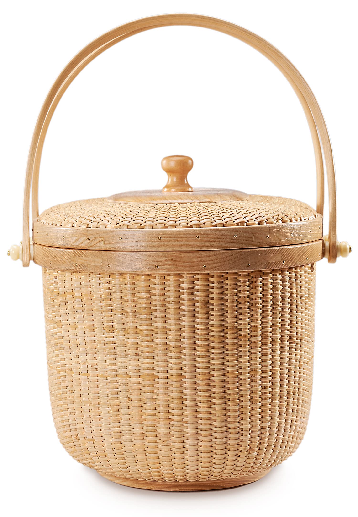 Handmade Nantucket Style Rattan Picnic Basket with Swing Handles - Woven Sewing Storage Tote Bag for Women - Perfect for Beach Outings, Picnics & Home Decor