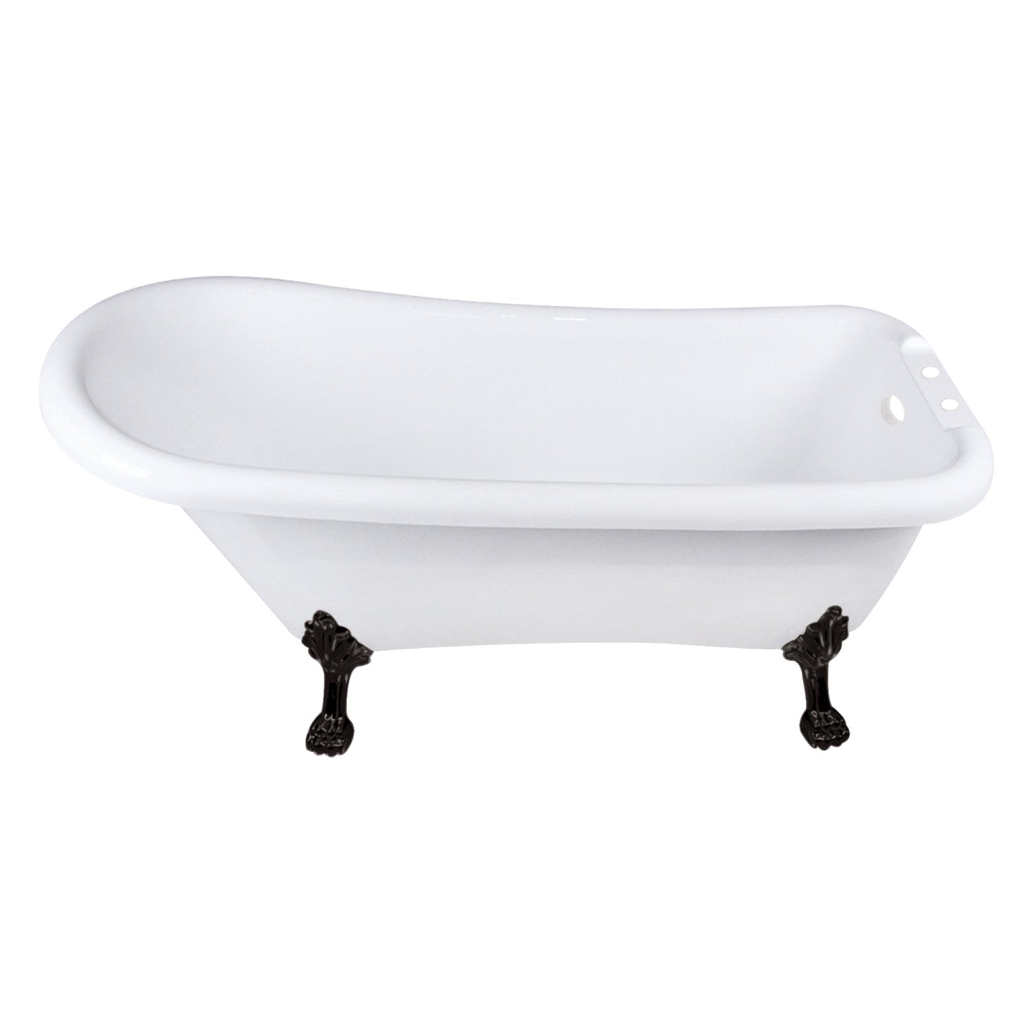 Aqua Eden 67 Inch Acrylic Classic Flat Rim Single Slipper Clawfoot Bathtub with 7 Inch Faucet Drillings - Glossy White/Matte Black - Freestanding Soaking Tub for Luxury Bathroom & Spa Retreat