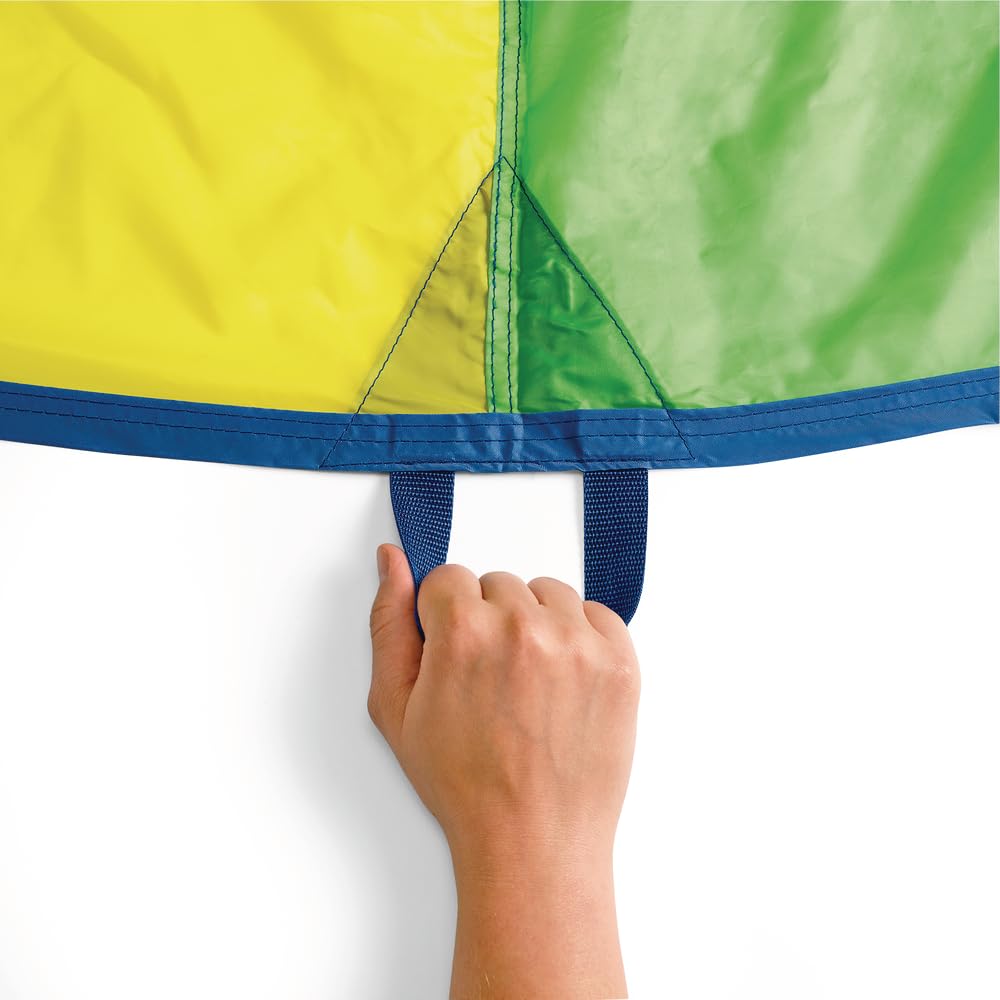 Excellerations Brawny Tough 6-Foot Rainbow Play Parachute for Kids with 8 Handles - Durable Gym & Outdoor Activity Toy for Group Games, Preschool Play & Physical Education