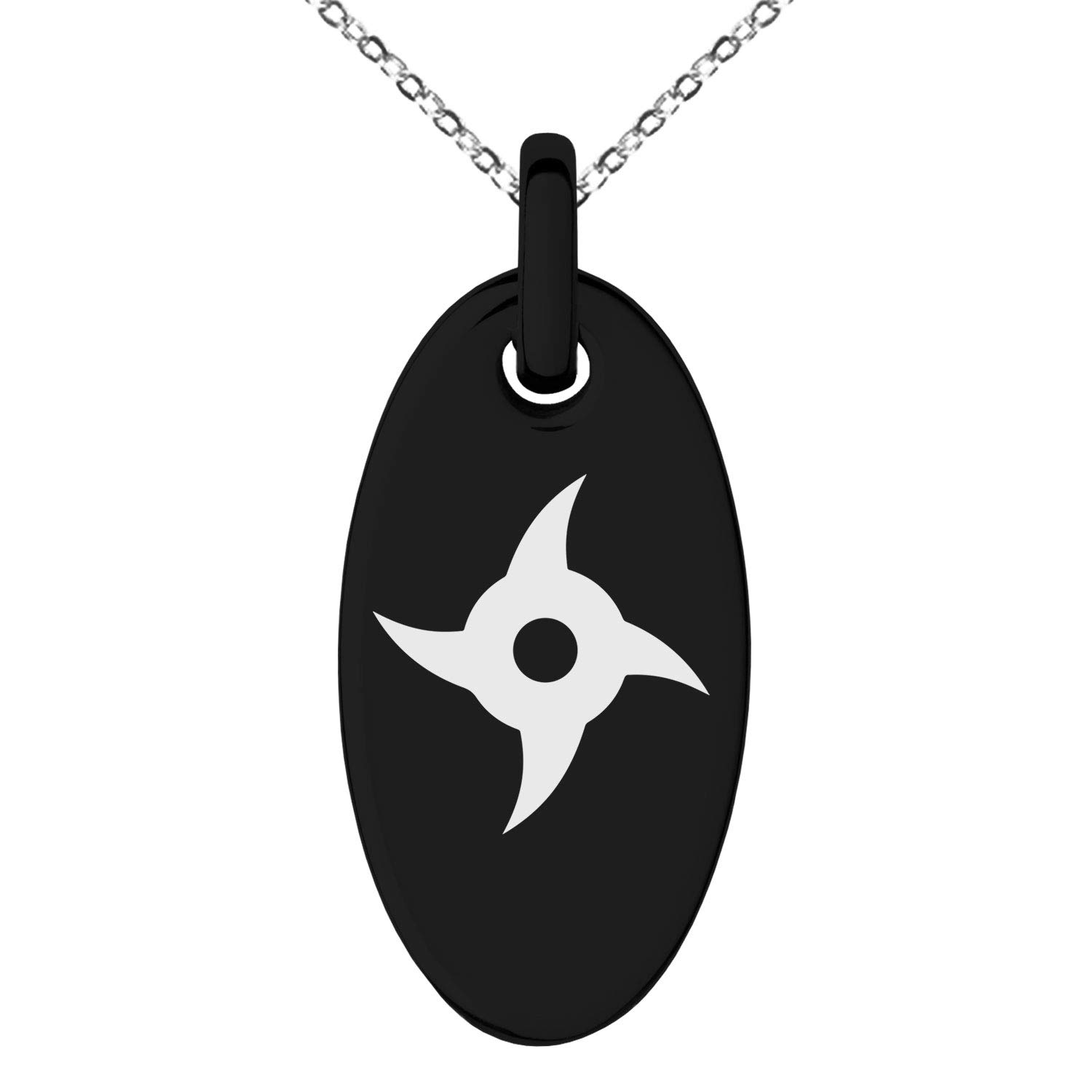 Stainless Steel Ninja Emblem Small Oval Charm Pendant Necklace for Men & Women - Perfect for Cosplay, Anime Conventions, Martial Arts Events & Everyday Fashion