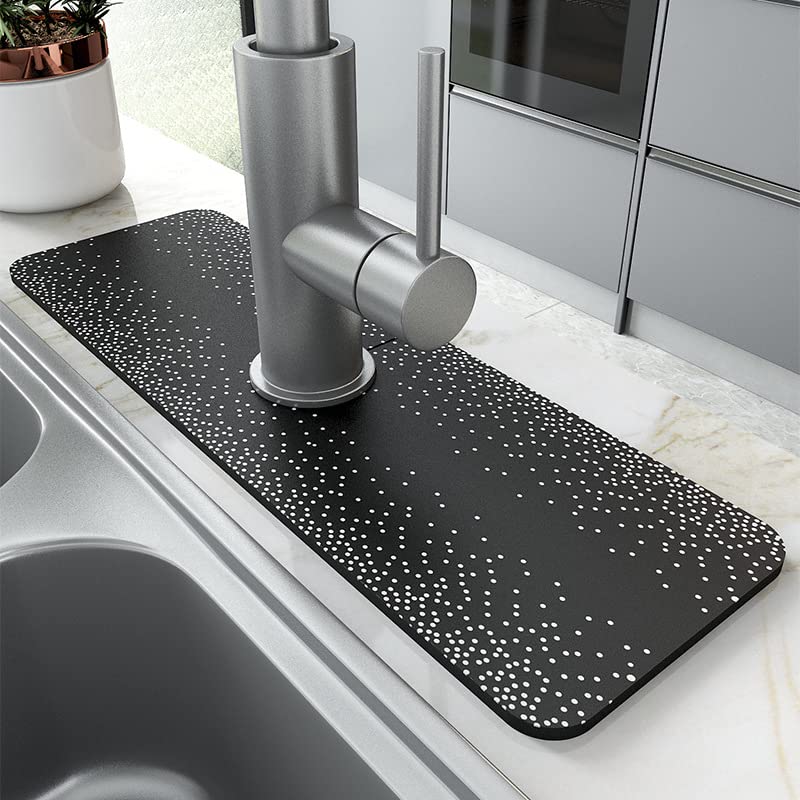 BAIHOGI Ultra Absorbent & Quick-Drying Faucet Splash Guard Mat - 13.8 x 38cm Sink Protector for Kitchen, Bathroom, Bar & RV - Prevents Water Spills & Keeps Countertops Dry (Style4) - Perfect for Daily Use, Dishwashing & Hand Washing Areas