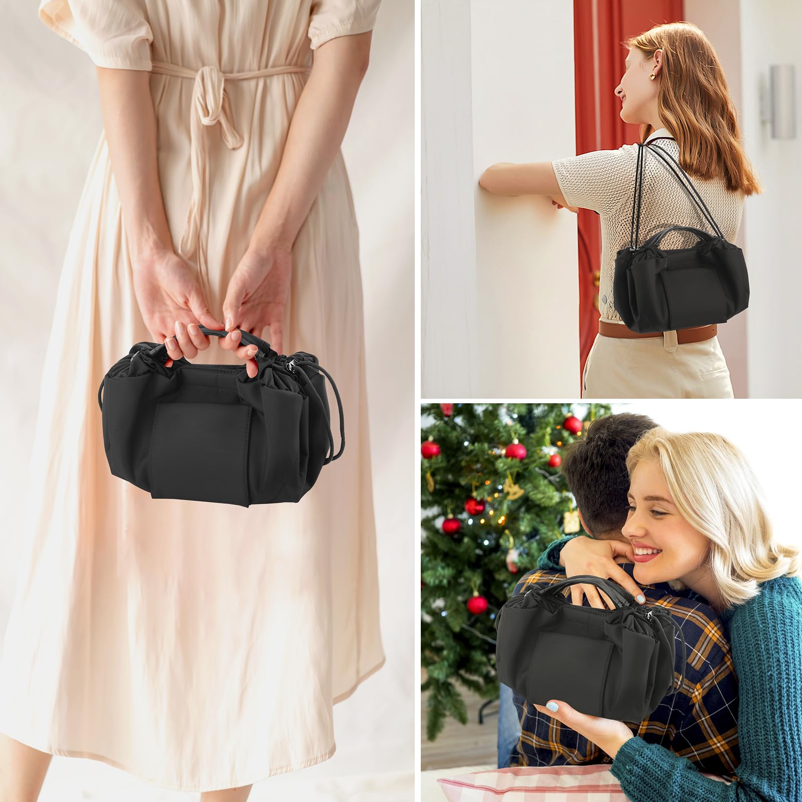 Vomgomfom 20 Inch Large Waterproof Makeup Bag for Women - Drawstring Cosmetic Pouch Opens Flat, Travel Toiletry Organizer (H-Black) | Perfect for Travel, Gym & Daily Beauty Storage
