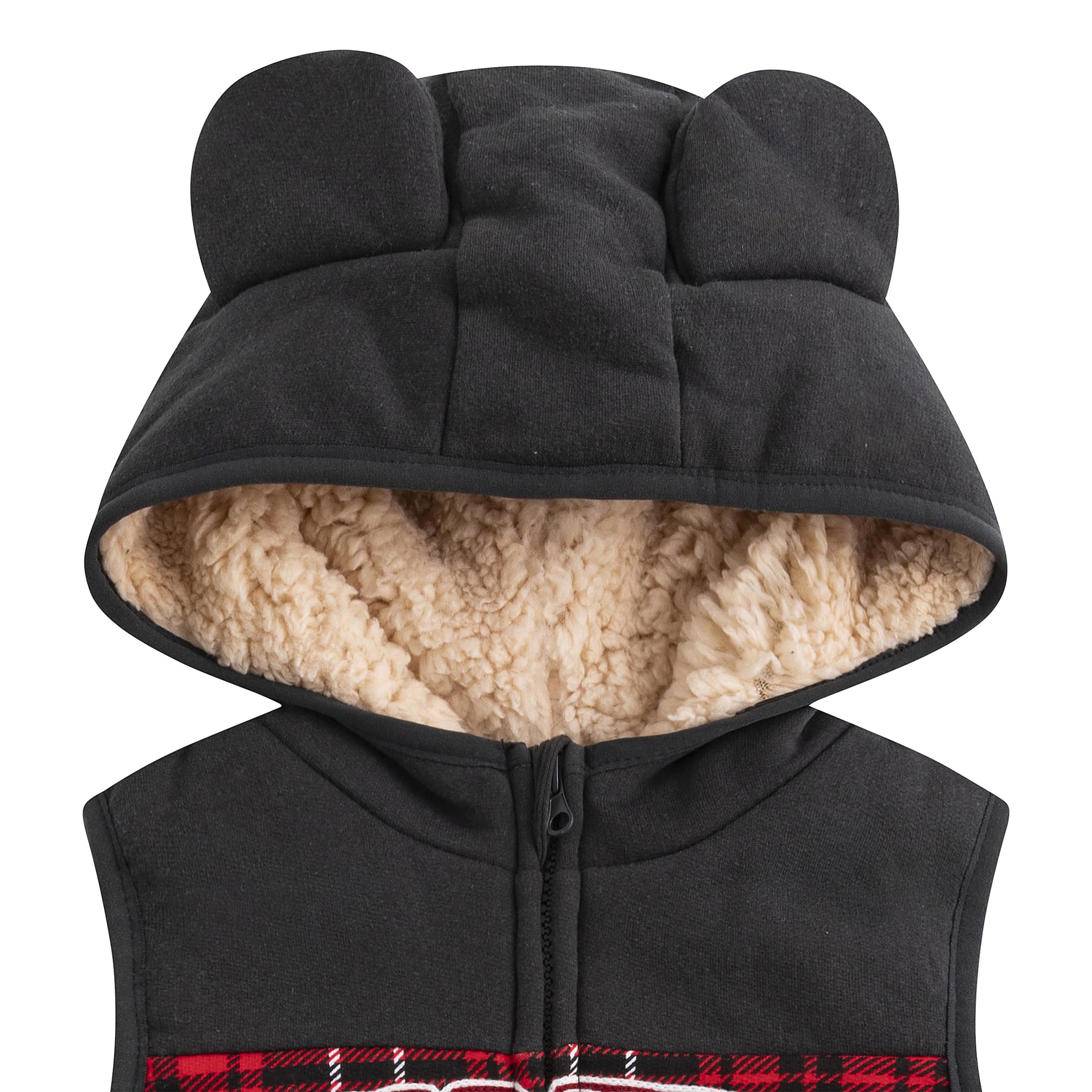 Disney Mickey Mouse Boys Sherpa Lined Hooded Vest, Fleece Pants & Waffle Knit Crewneck Top 3-Piece Winter Outfit Set for Toddlers - Warm Cozy Playwear for Indoor & Outdoor Activities