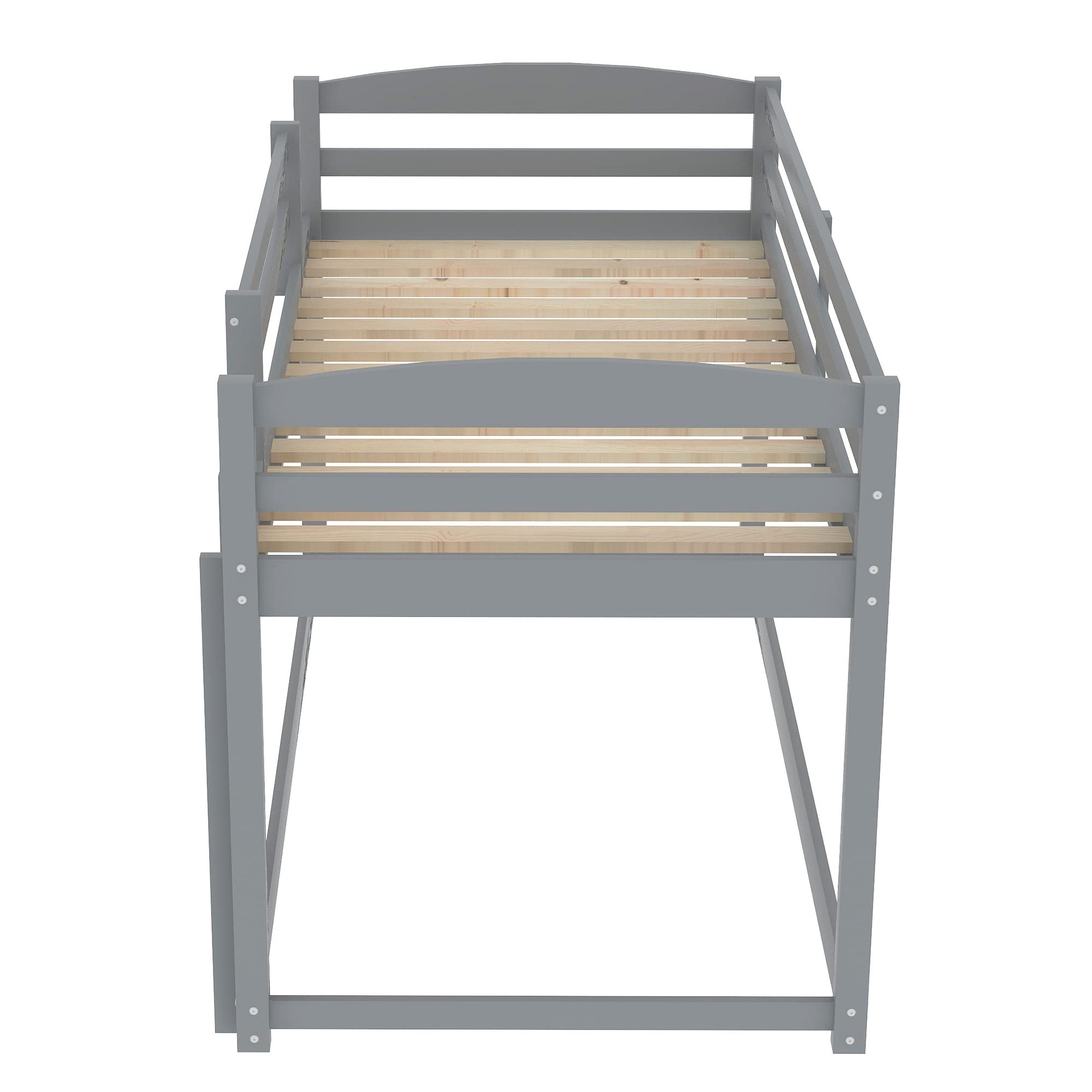 Twin Over Twin Solid Wood Bunk Bed with Ladder & Safety Guardrails - Space Saving Low Bunk Bed Frame with Slats for Teens Bedroom - No Box Spring Needed - Gray - Perfect for Small Rooms, Kids' Bedrooms & Vacation Homes