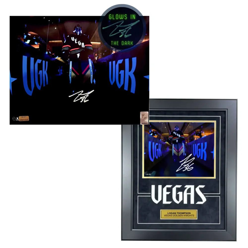 Logan Thompson Vegas Golden Knights Glow in the Dark Signed 11x14 Photo with IGM COA Autograph - Perfect for Hockey Fans, Sports Memorabilia Collectors, and Man Cave Decor