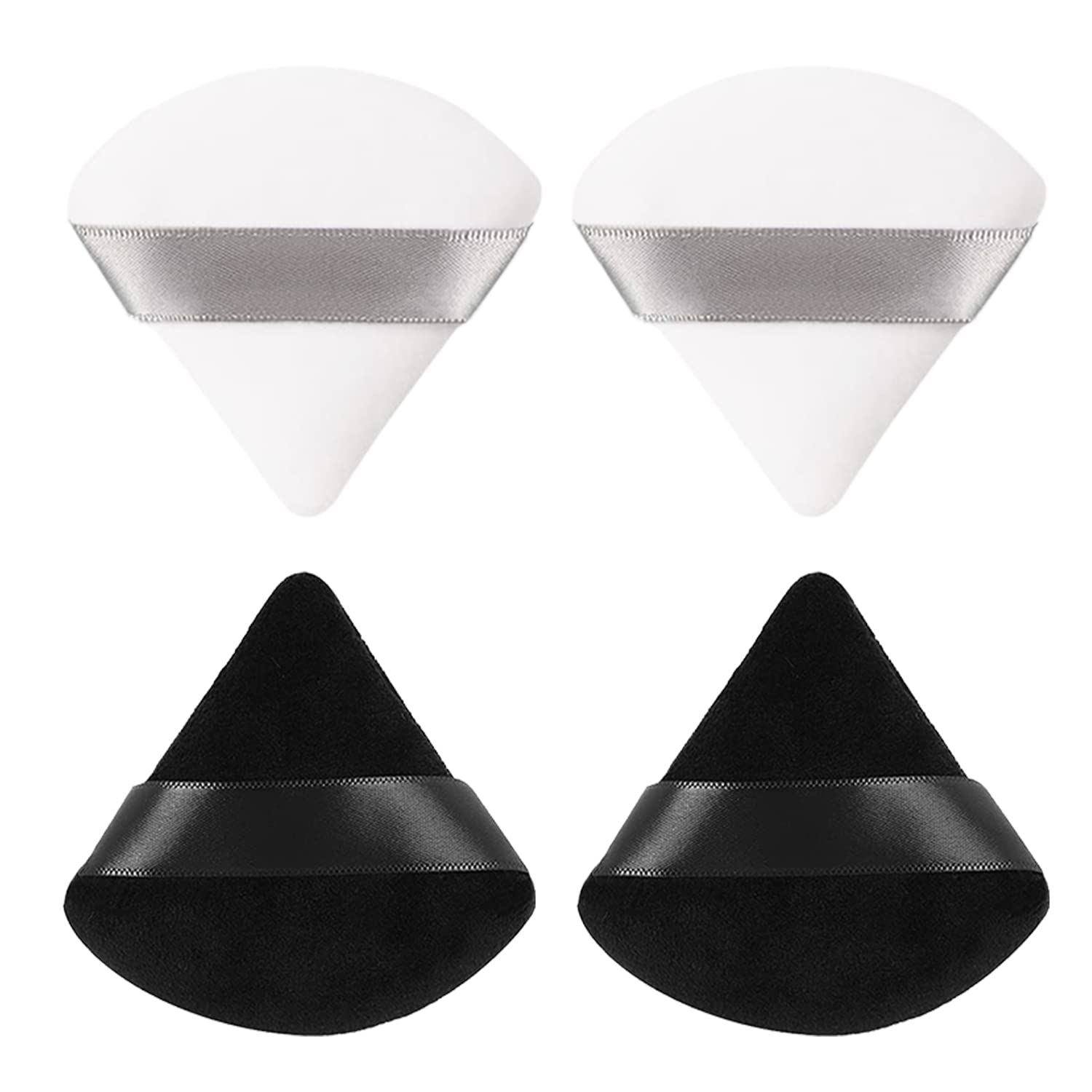 4 Pack Soft Triangle Powder Puffs for Loose & Setting Powder - Washable Reusable Velour Makeup Sponges for Face & Body (Wet/Dry Use) - Perfect for Flawless Makeup Application, Touch-ups & Travel