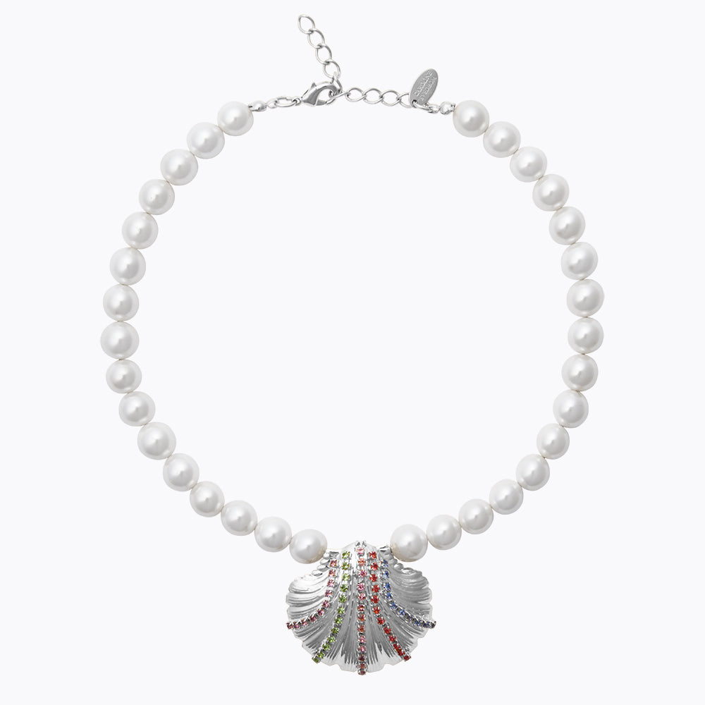 Mirella Pearl Choker Necklace with Rainbow Beads - Elegant Layered Statement Jewelry for Women, Perfect for Weddings, Parties and Special Occasions